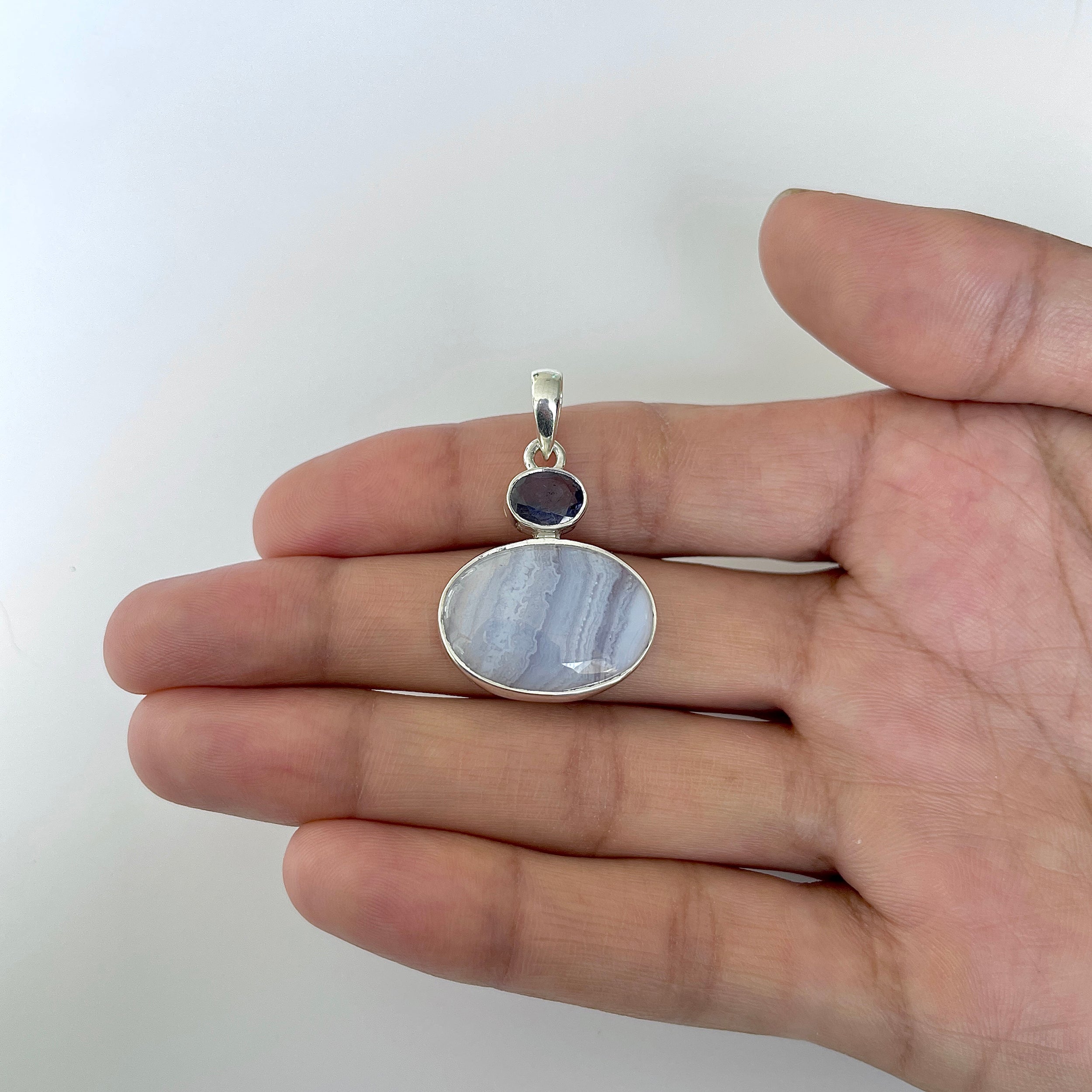 Blue Lace Agate Pendant-(BLA-1-11)