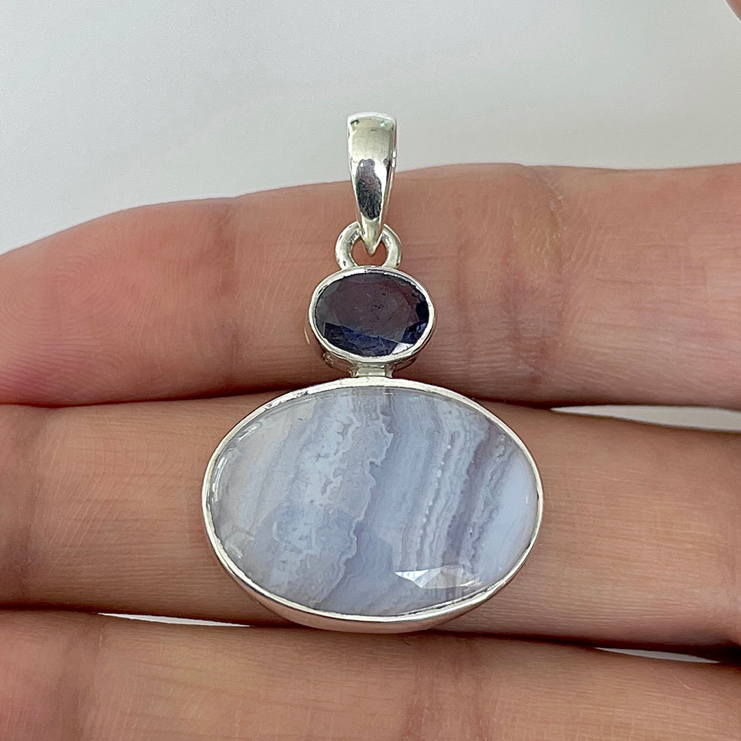 Blue Lace Agate Pendant-(BLA-1-11)