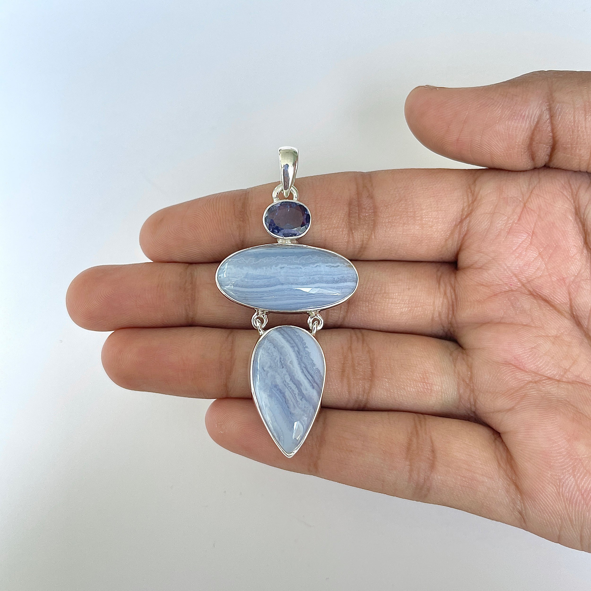 Blue Lace Agate Pendant-(BLA-1-12)