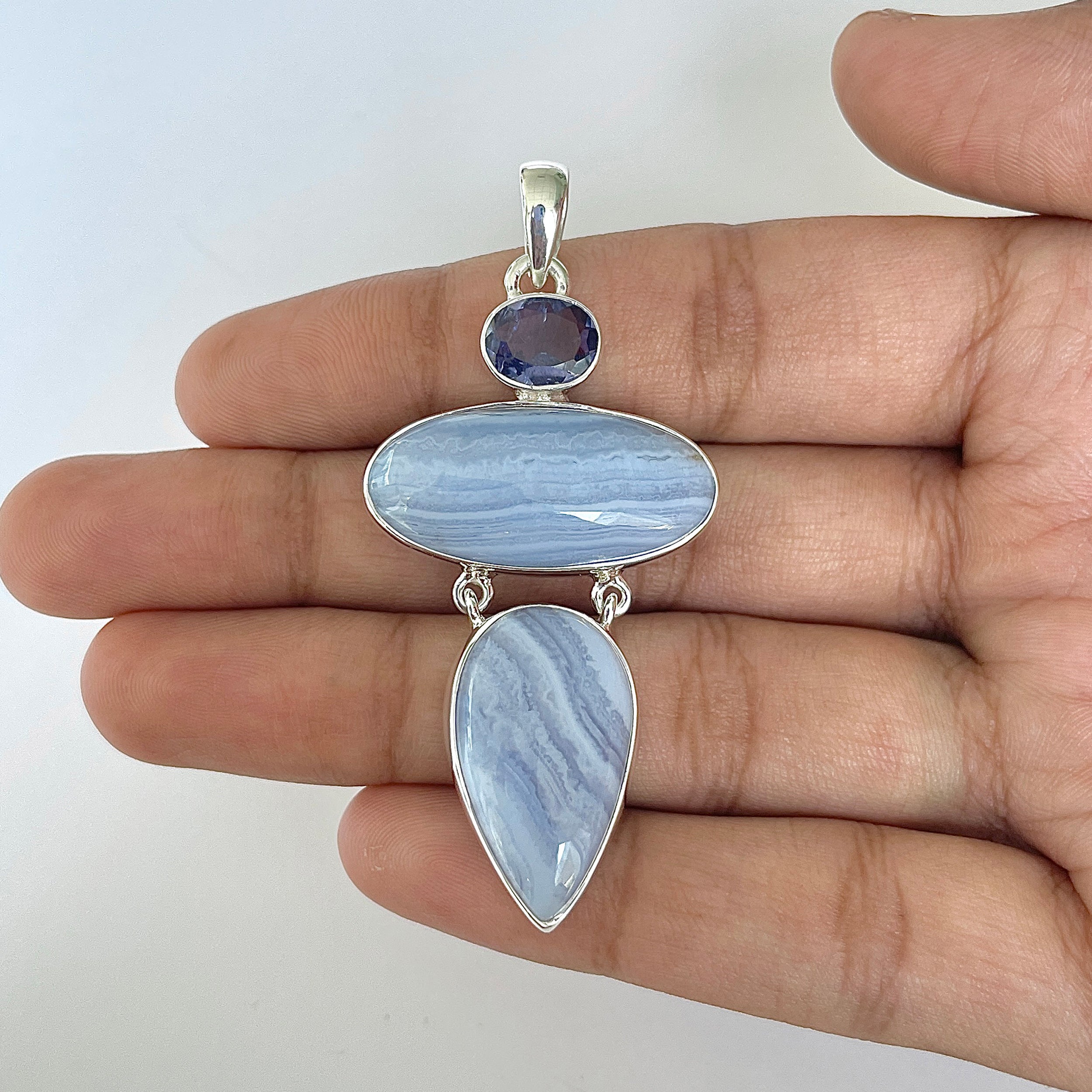 Blue Lace Agate Pendant-(BLA-1-12)