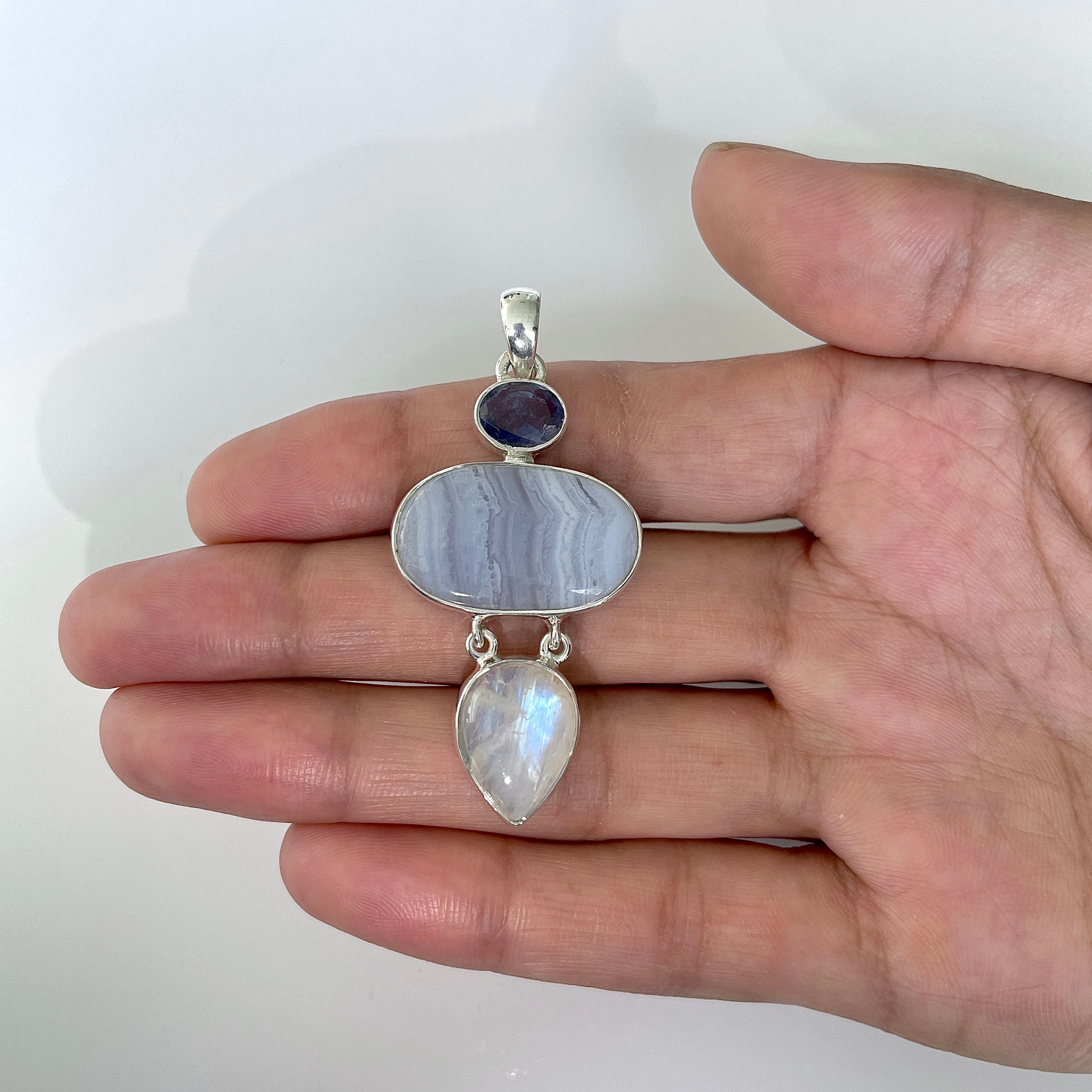 Blue Lace Agate Pendant-(BLA-1-13)