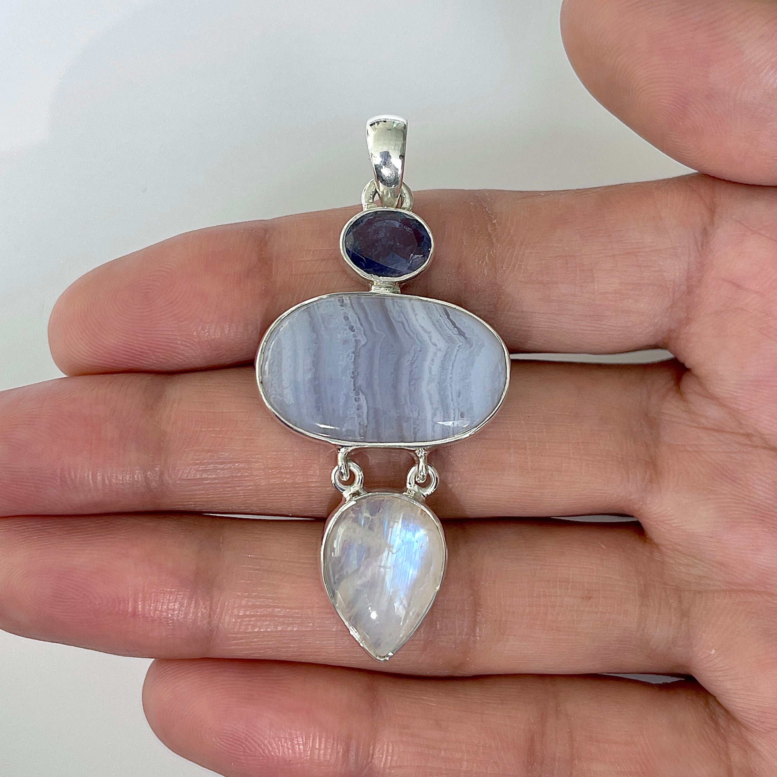 Blue Lace Agate Pendant-(BLA-1-13)