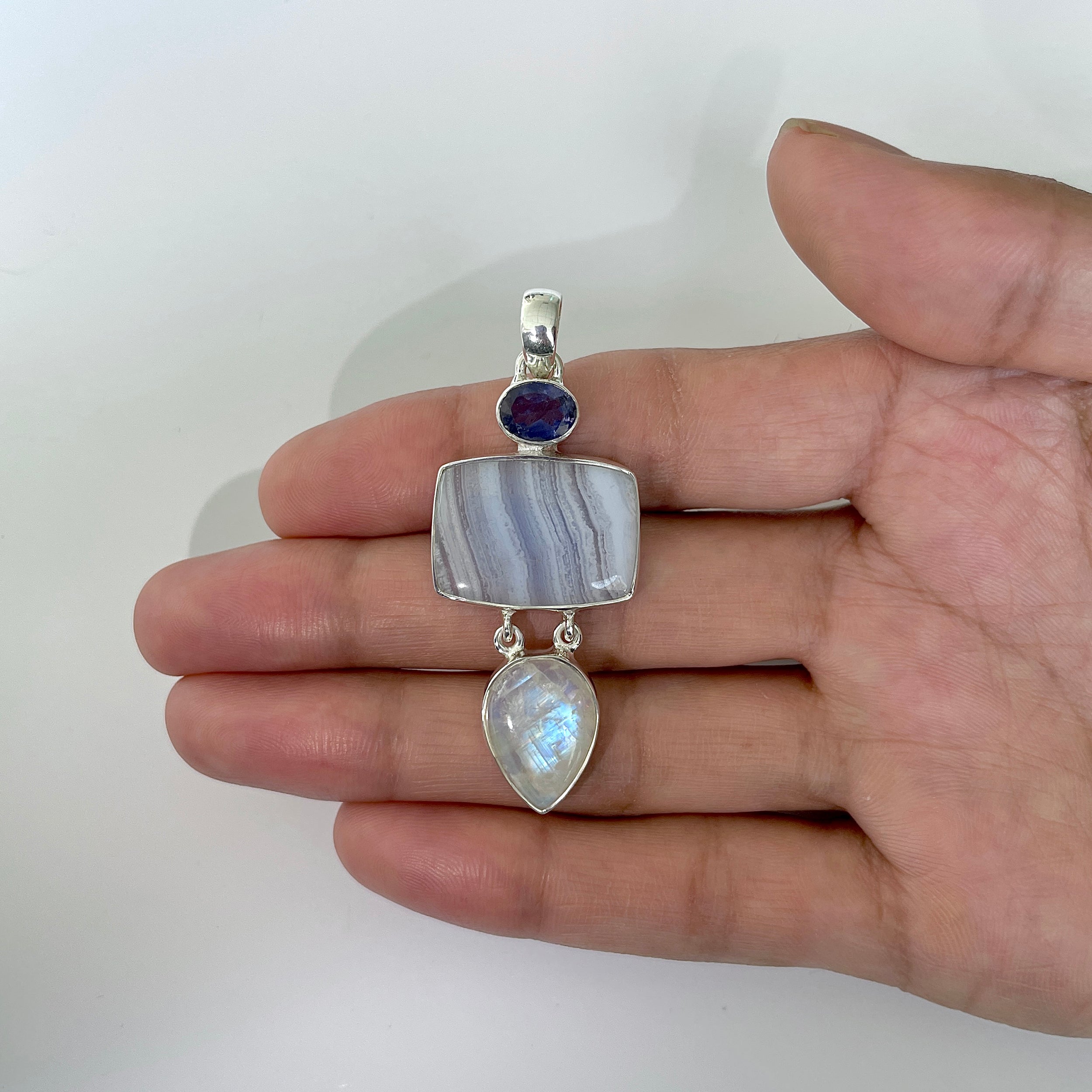 Blue Lace Agate Pendant-(BLA-1-15)
