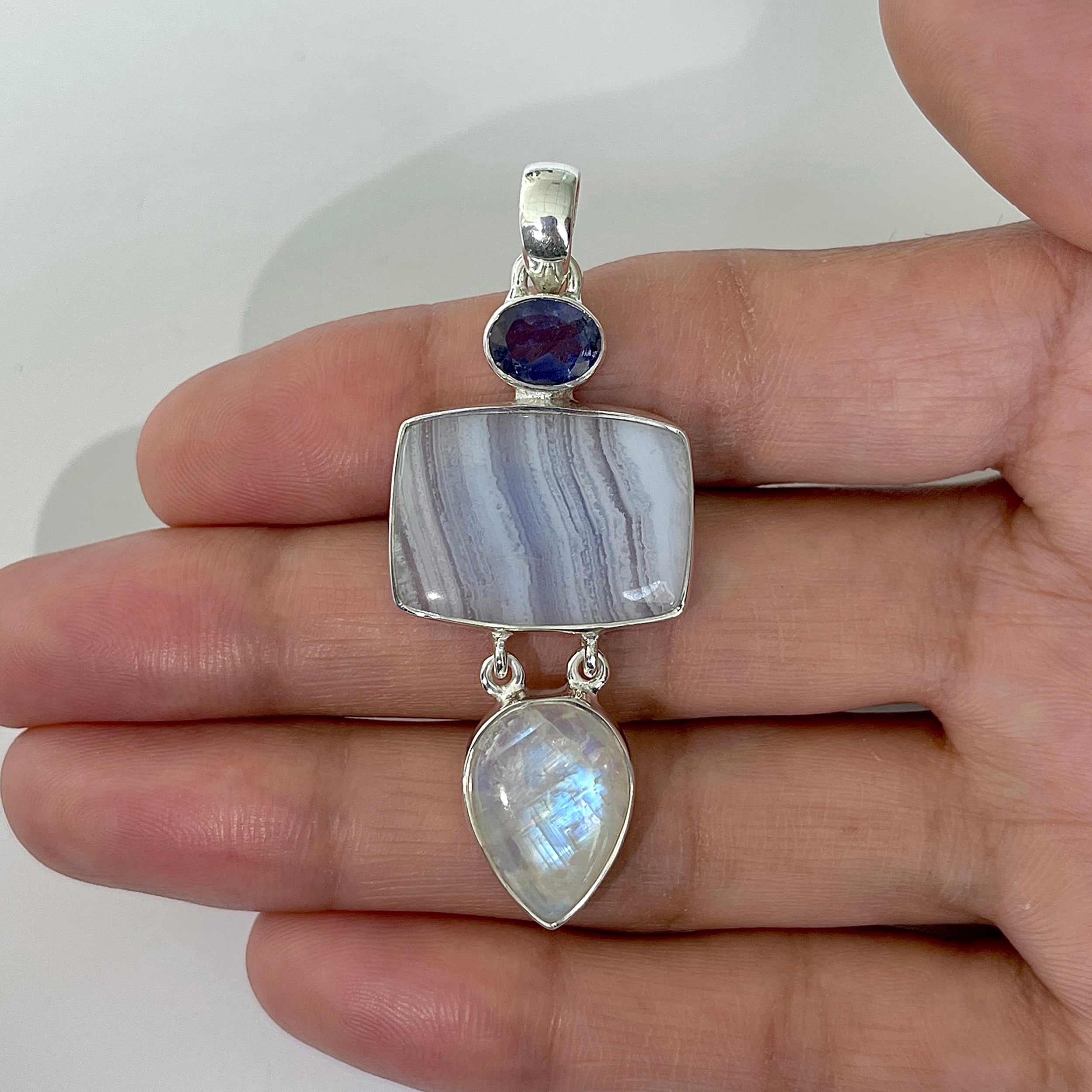 Blue Lace Agate Pendant-(BLA-1-15)