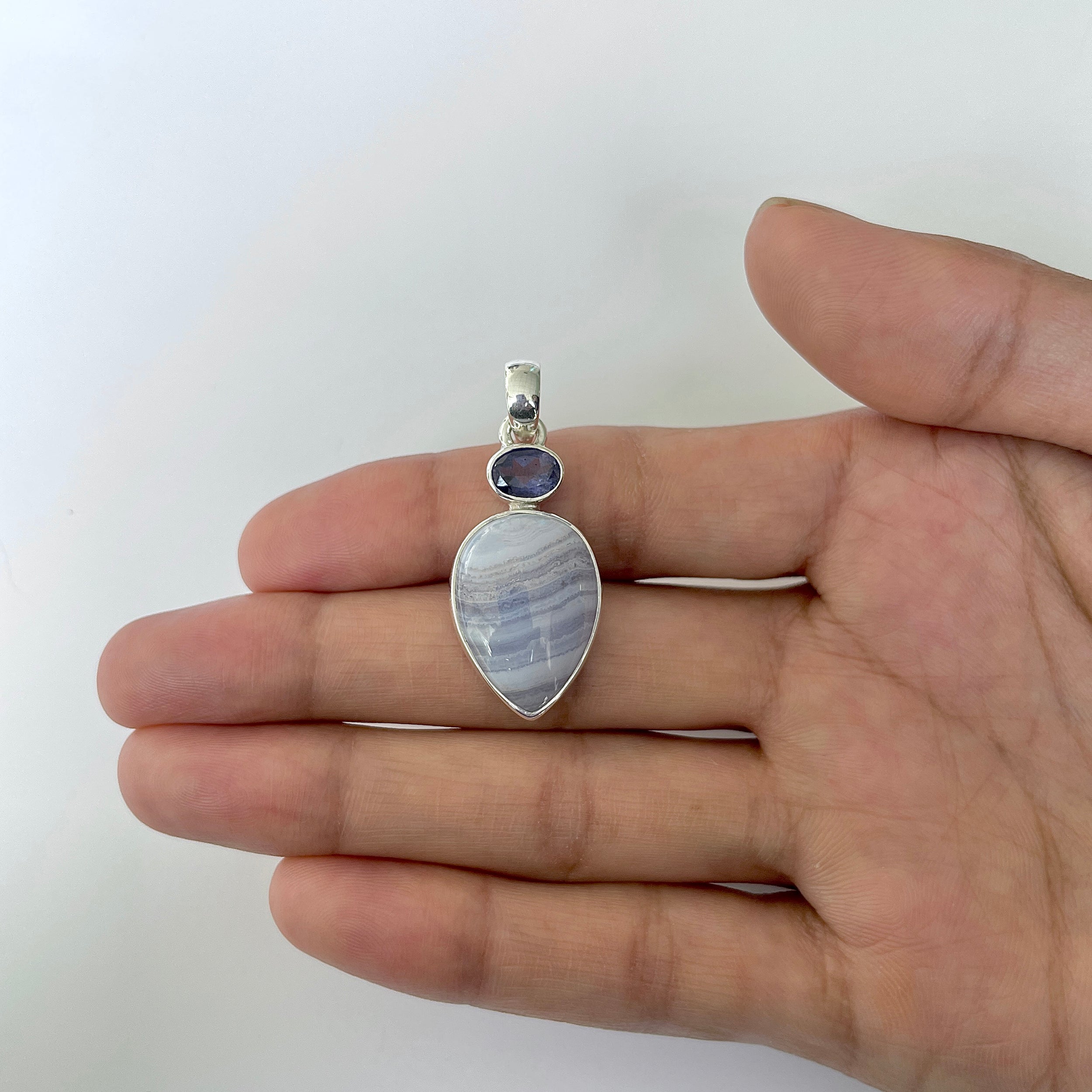 Blue Lace Agate Pendant-(BLA-1-16)