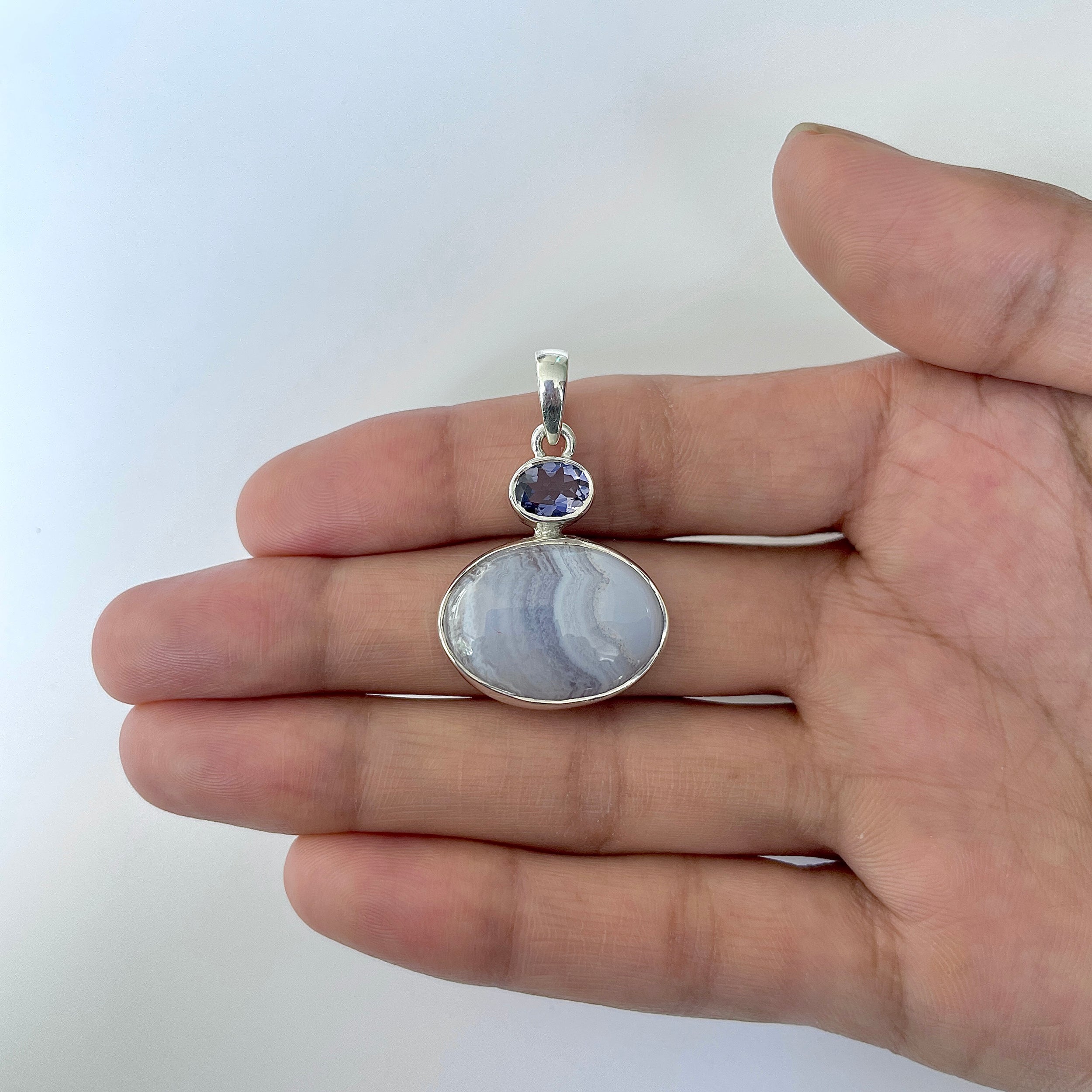 Blue Lace Agate Pendant-(BLA-1-19)