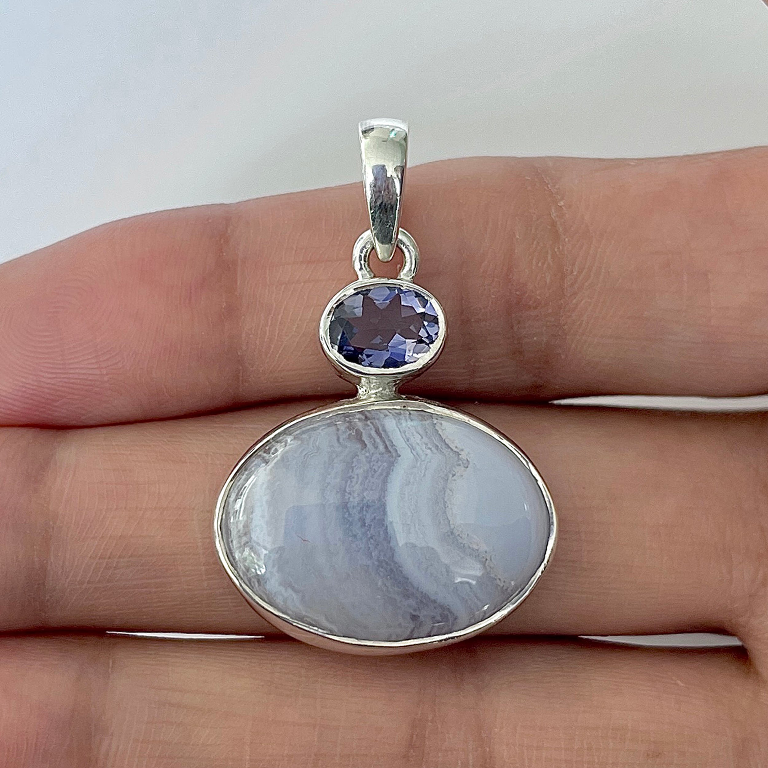 Blue Lace Agate Pendant-(BLA-1-19)