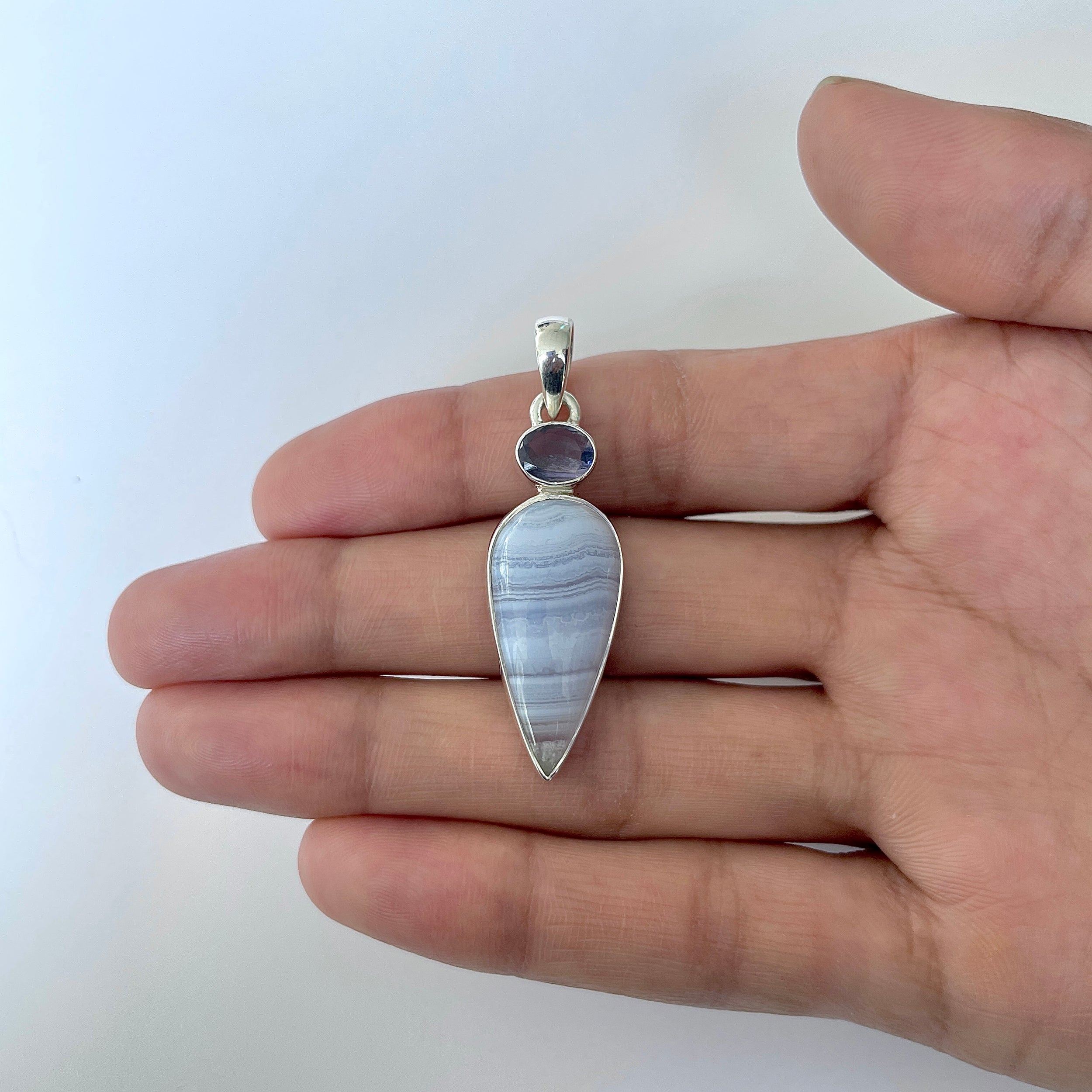 Blue Lace Agate Pendant-(BLA-1-22)
