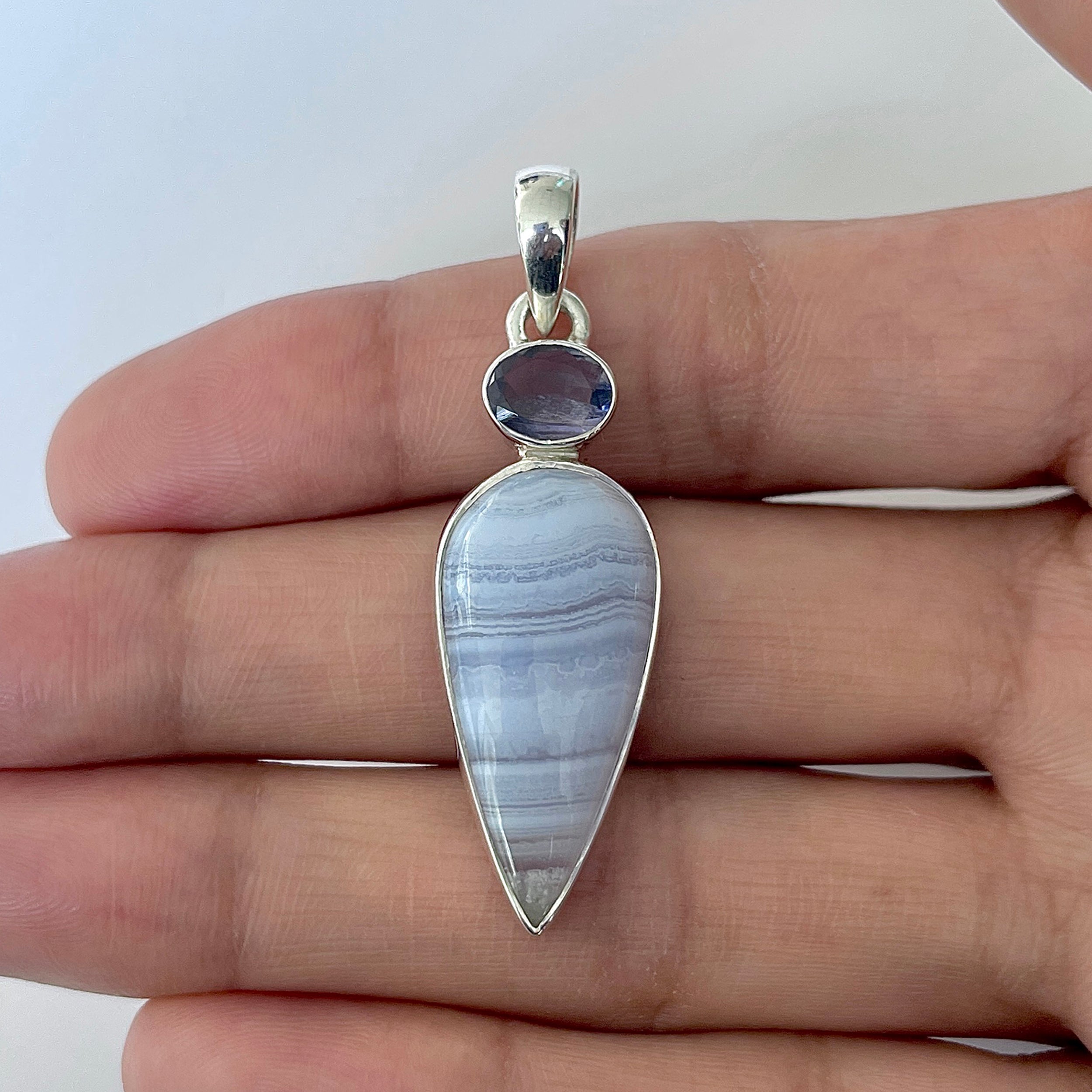 Blue Lace Agate Pendant-(BLA-1-22)