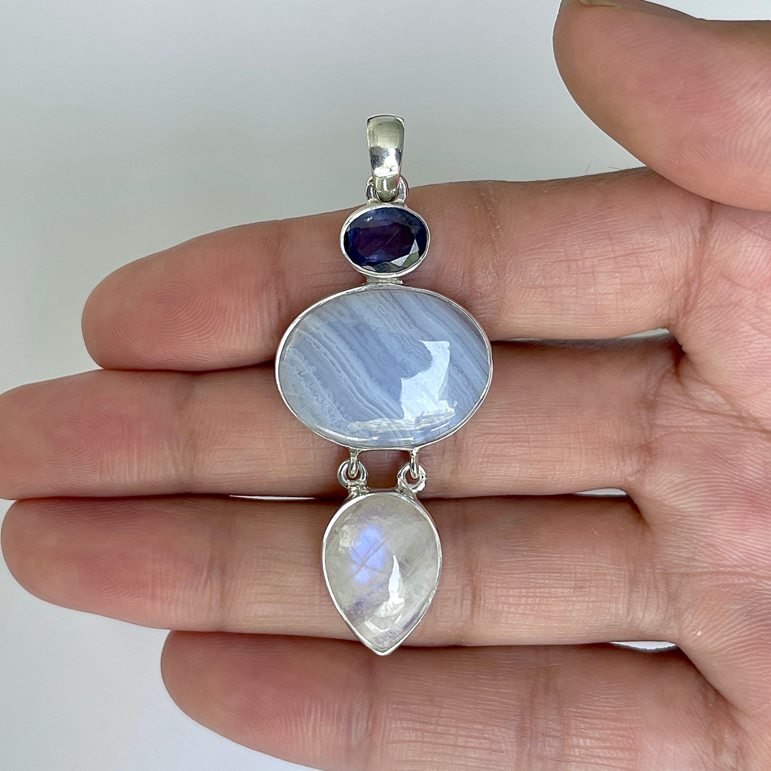 Blue Lace Agate Pendant-(BLA-1-23)