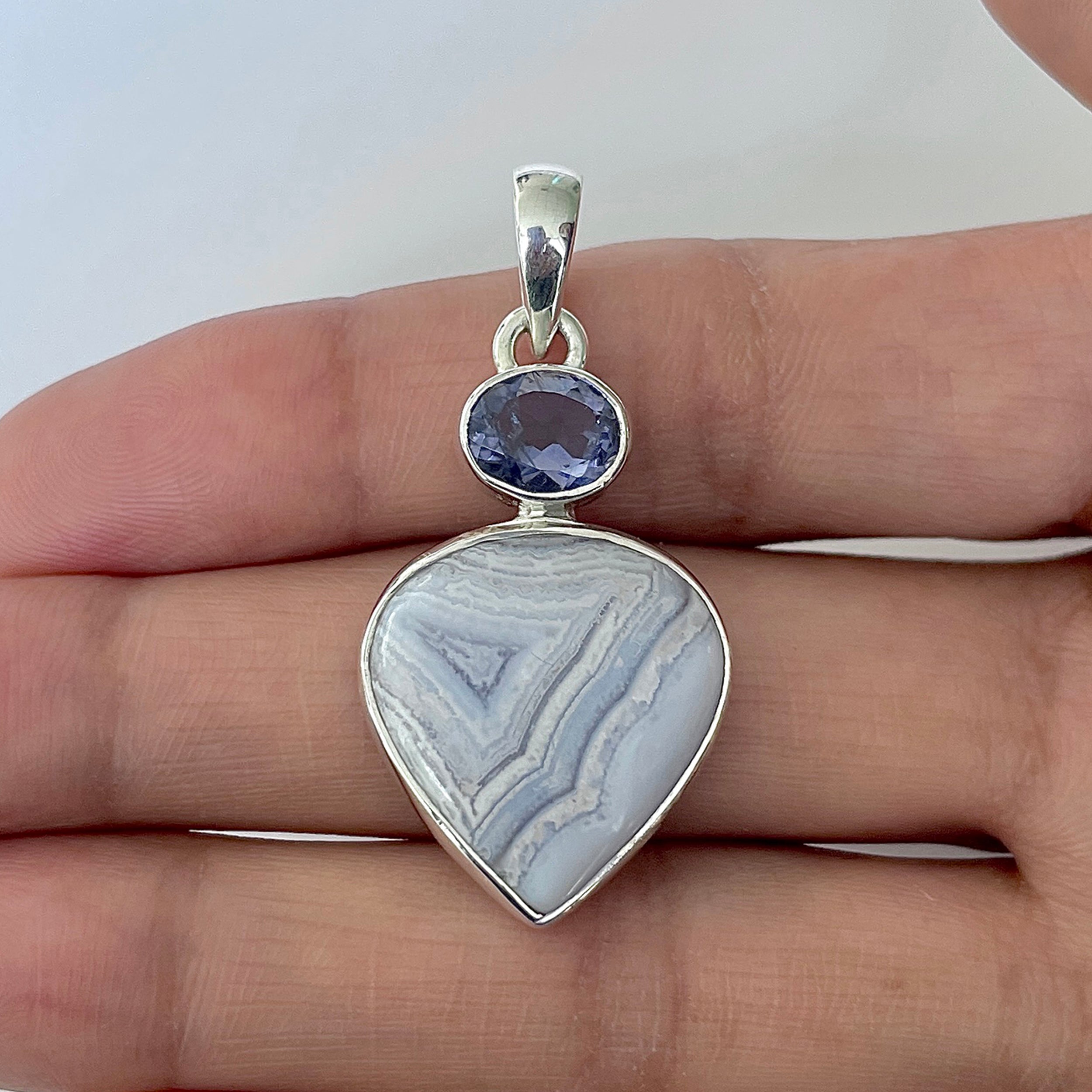 Blue Lace Agate Pendant-(BLA-1-26)