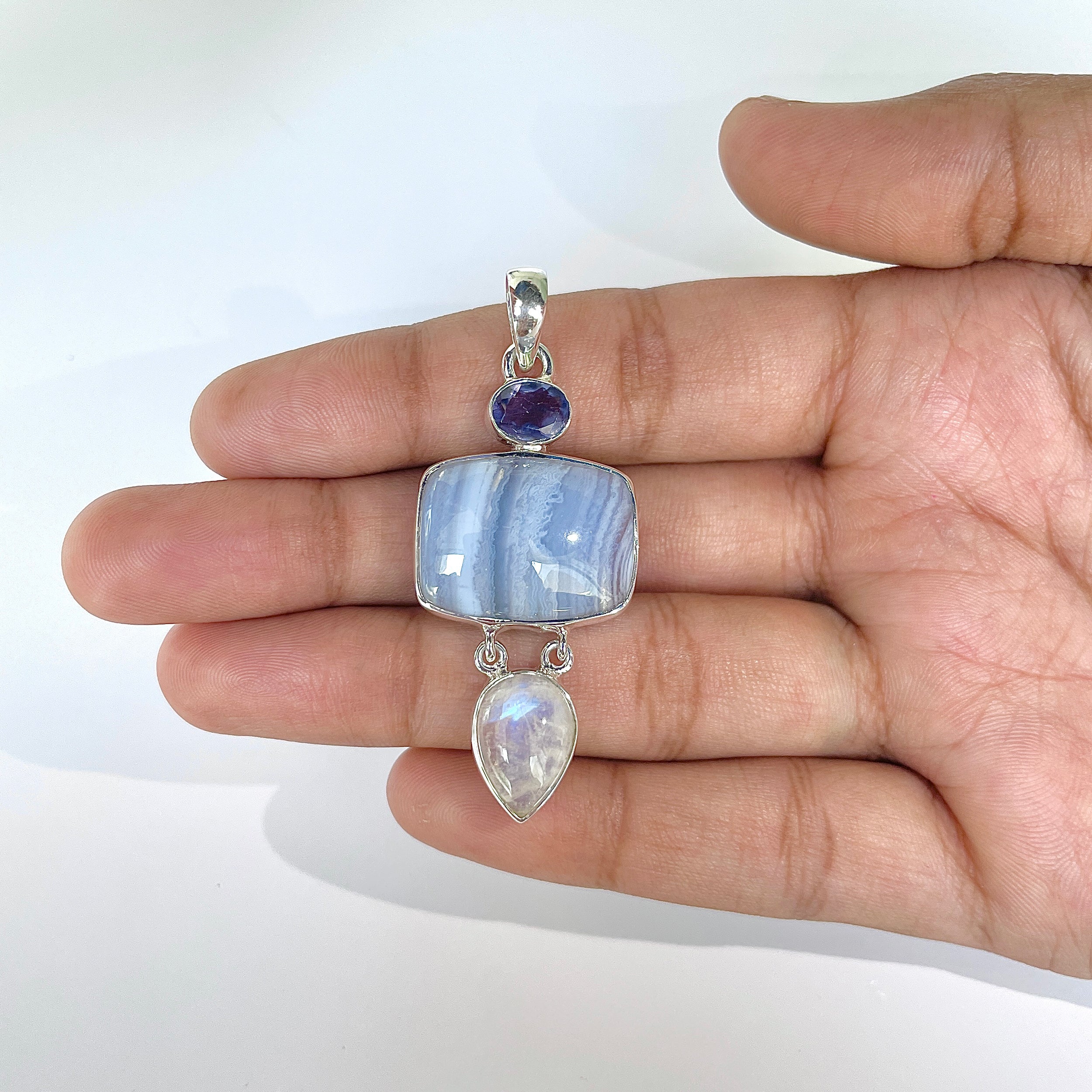Blue Lace Agate Pendant-(BLA-1-27)