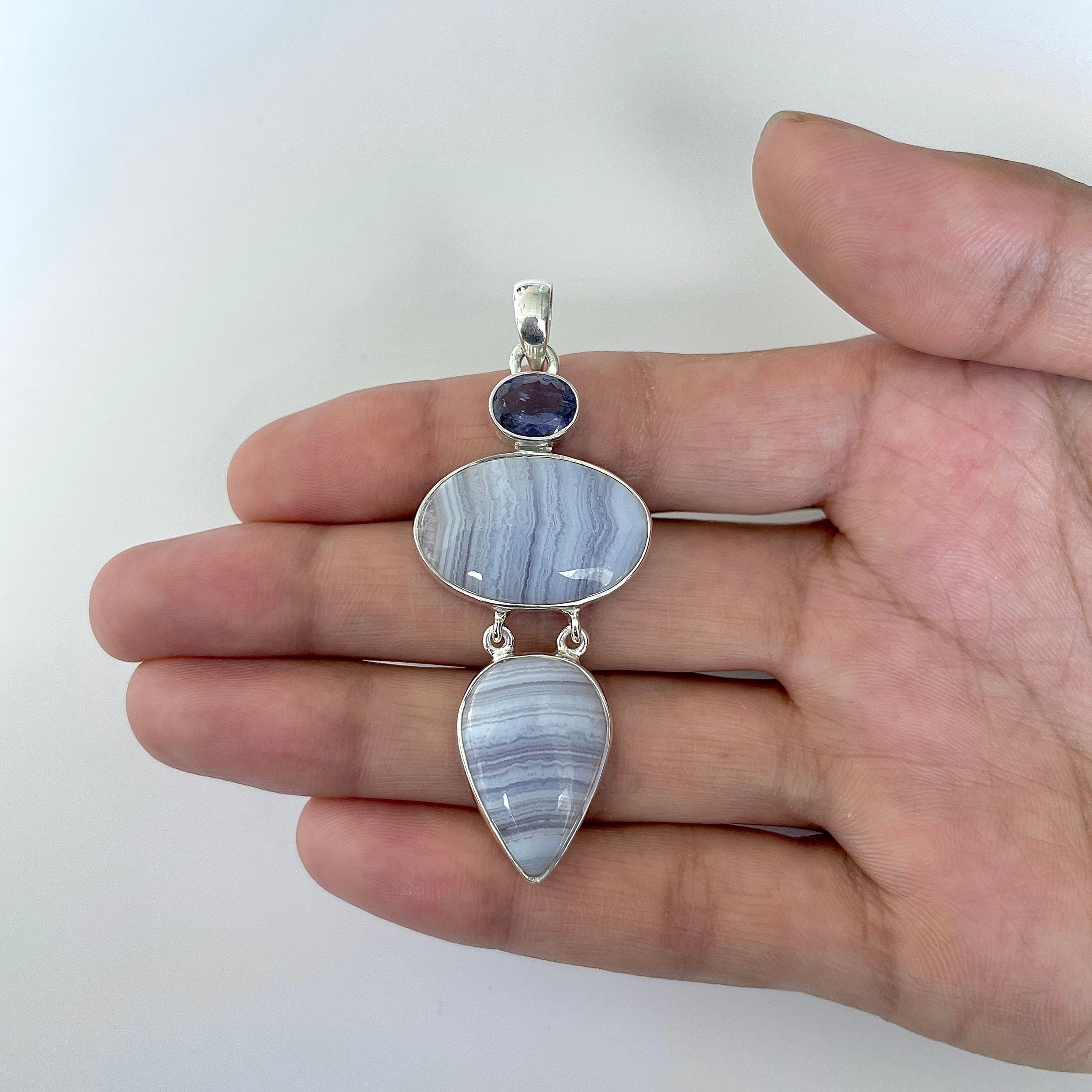 Blue Lace Agate Pendant-(BLA-1-29)