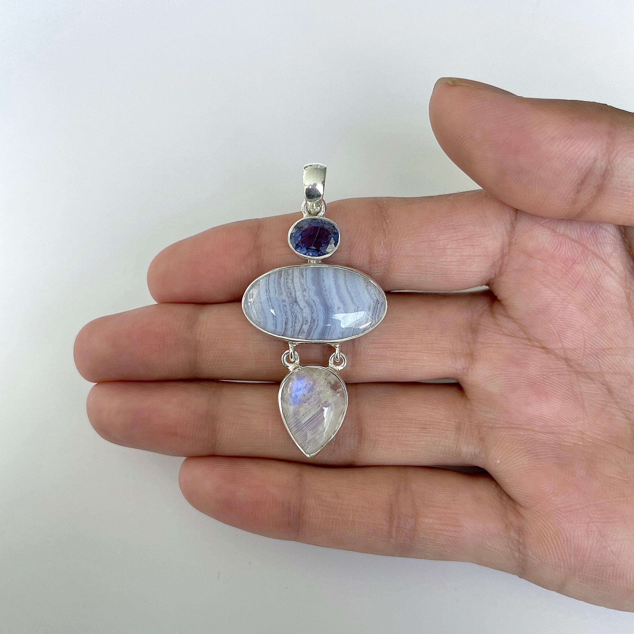 Blue Lace Agate Pendant-(BLA-1-34)