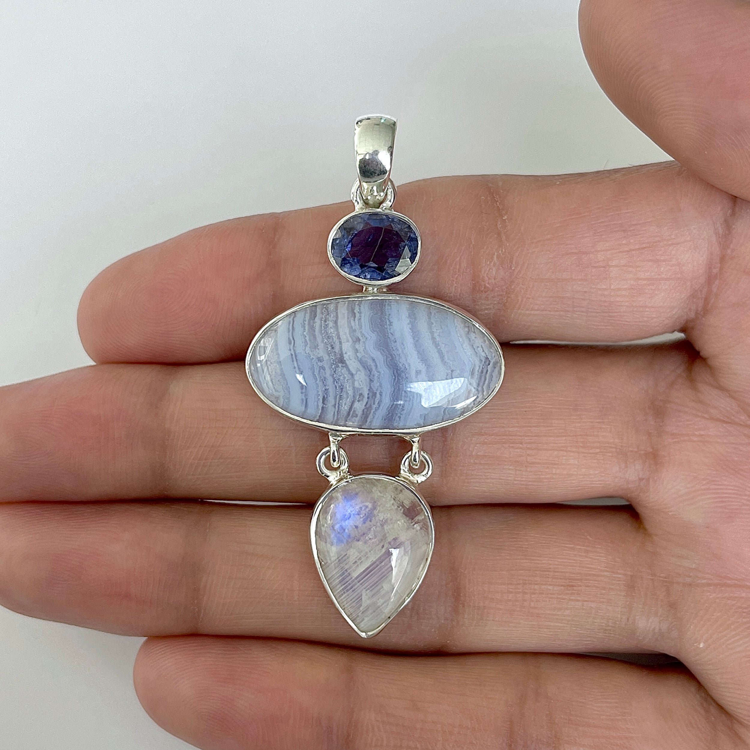Blue Lace Agate Pendant-(BLA-1-34)