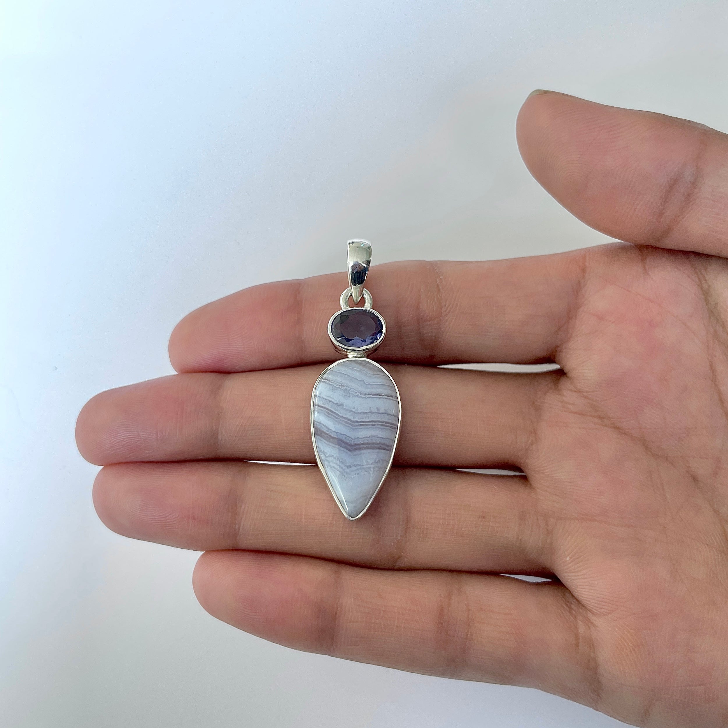 Blue Lace Agate Pendant-(BLA-1-8)