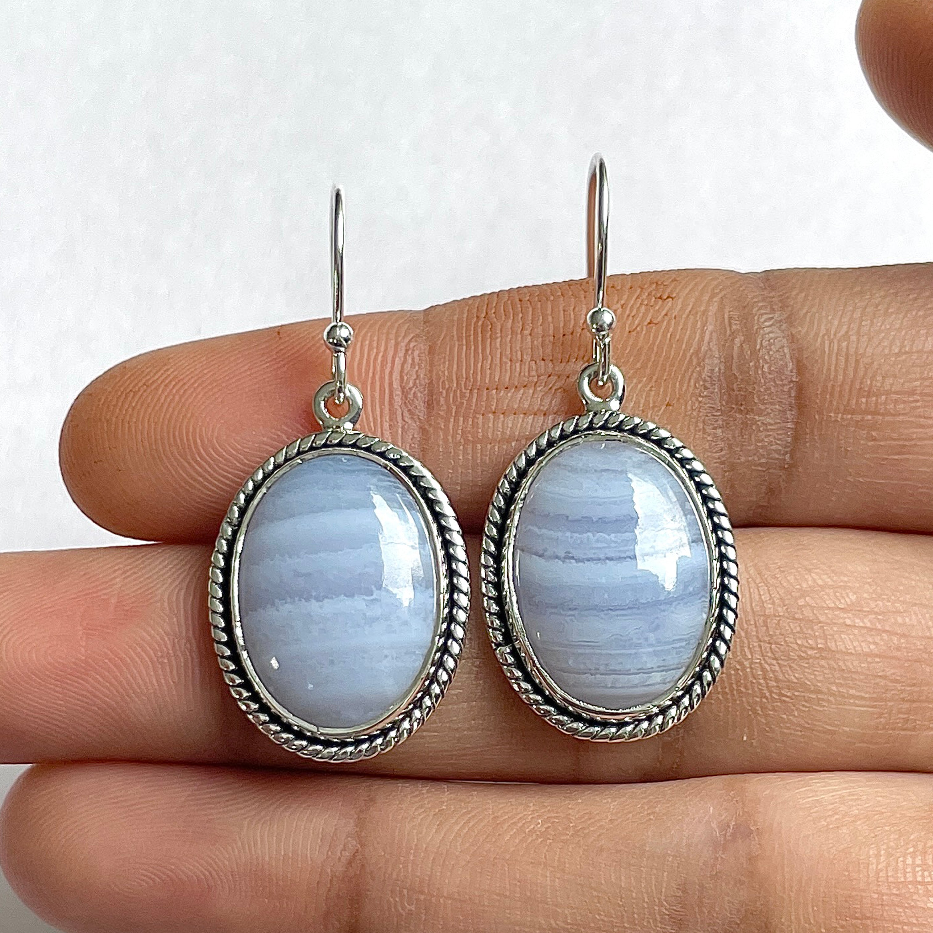 Blue Lace Agate Earring-(BLA-3-2)