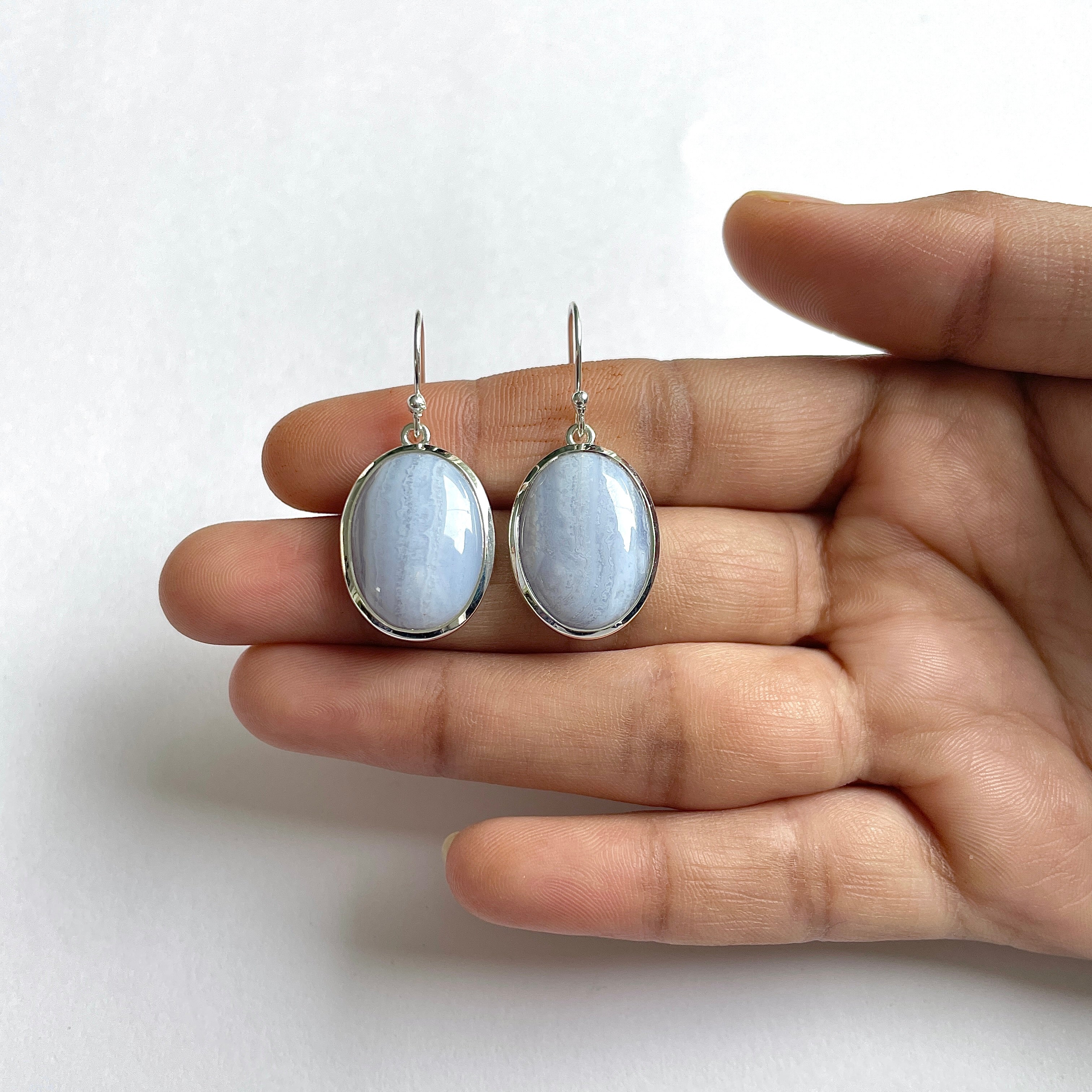 Blue Lace Agate Earring-(BLA-3-3)