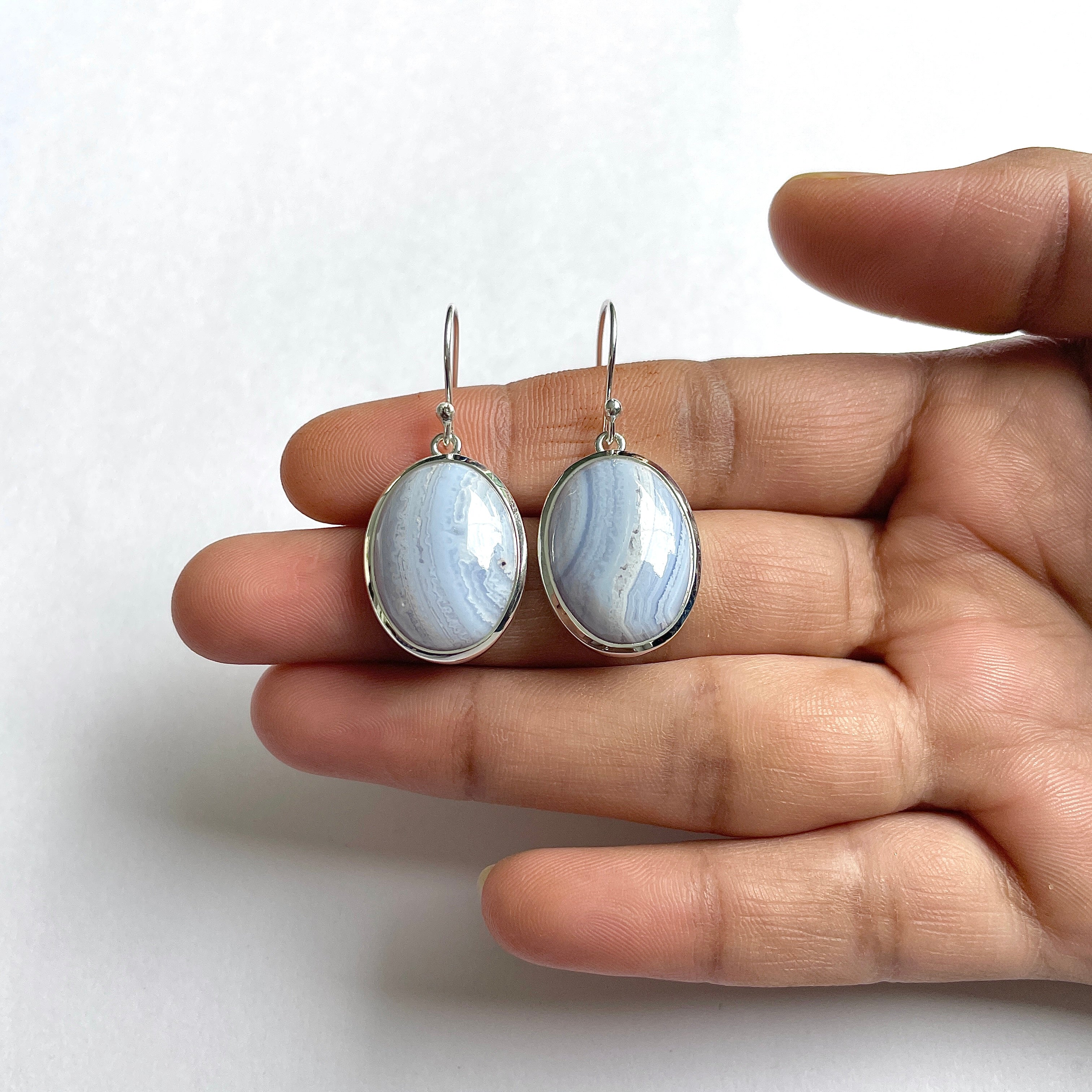 Blue Lace Agate Earring-(BLA-3-7)