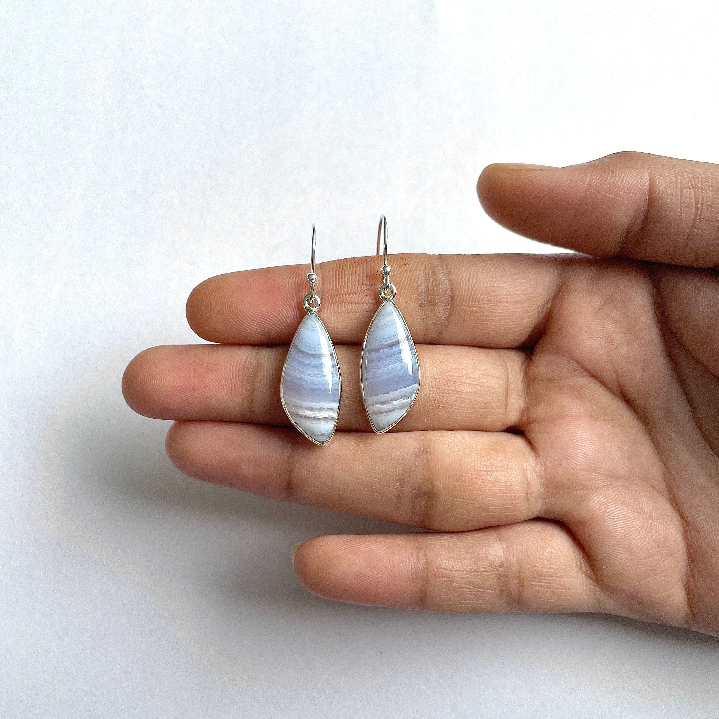 Blue Lace Agate Earring-(BLA-3-8)