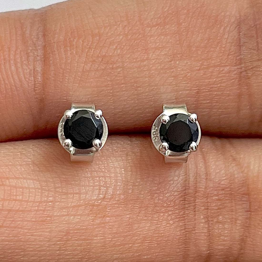 Black Tourmaline Stud Earring-(BLS-RDE-1023)