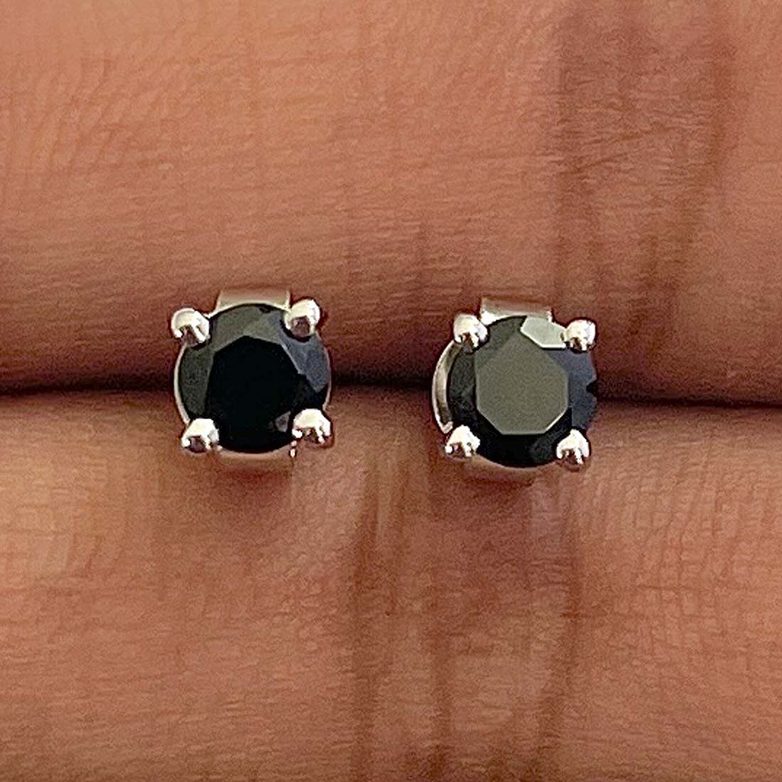 Black Tourmaline Stud Earring-(BLS-RDE-1321)