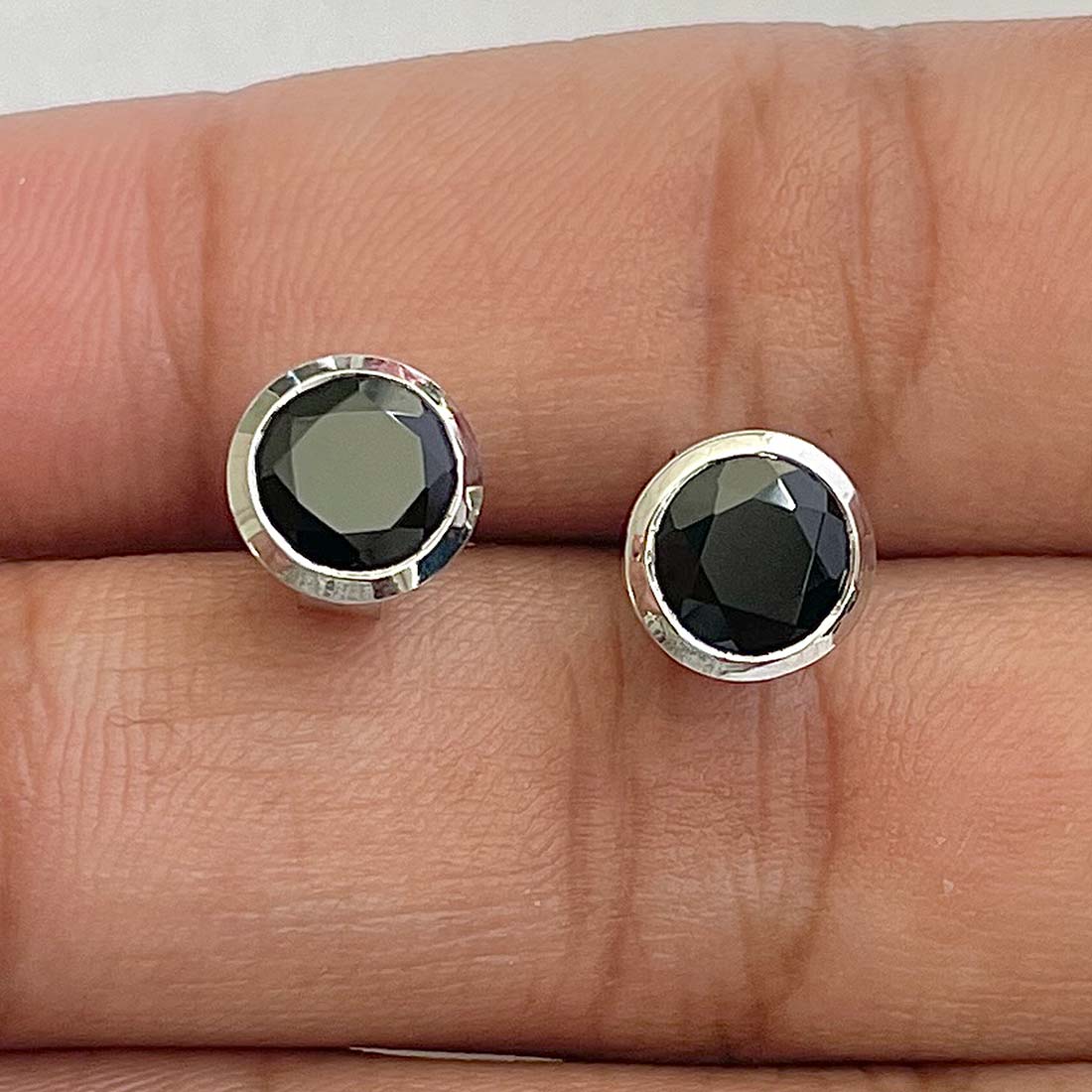 Black Tourmaline Stud Earring-(BLS-RDE-1426)