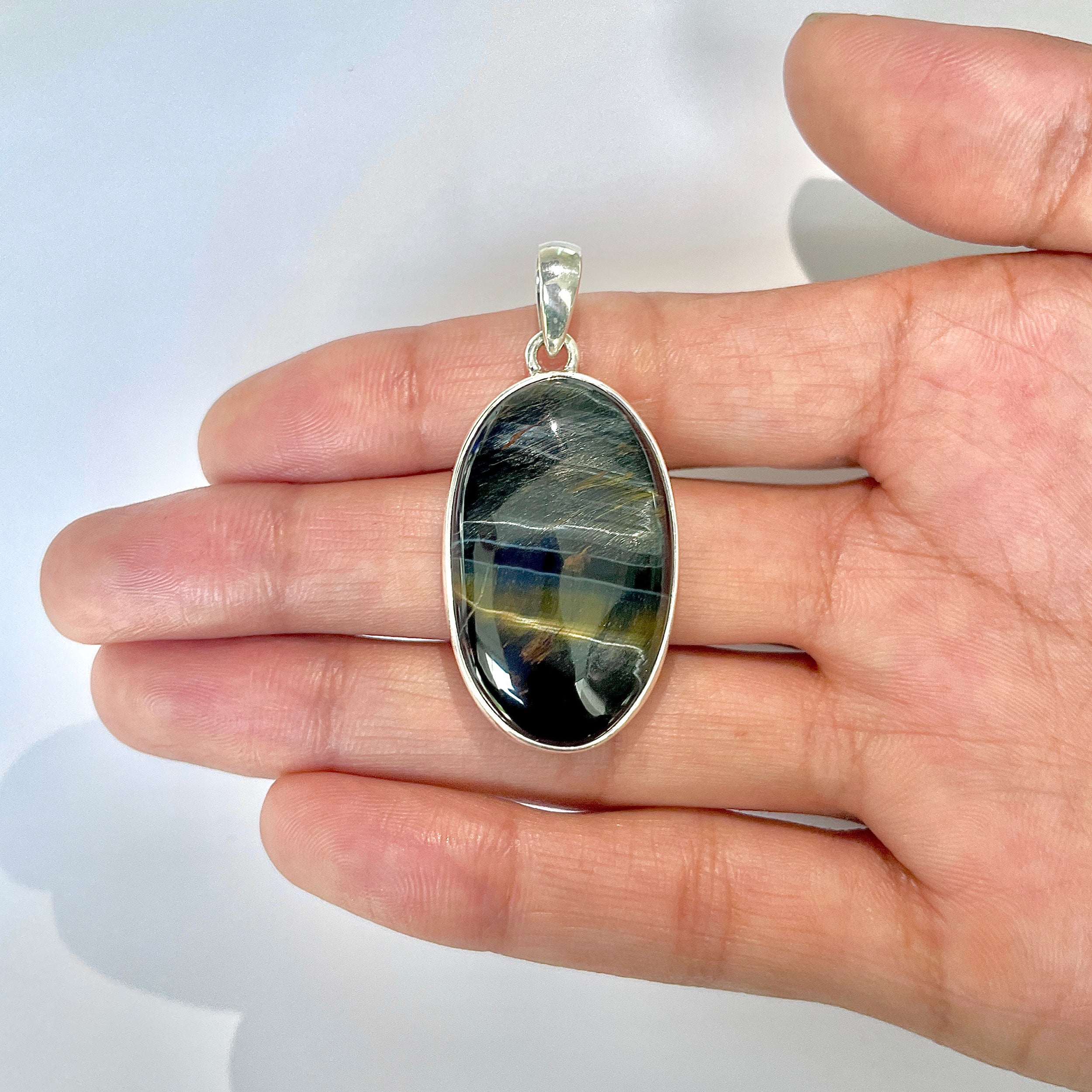 Blue Tiger Eye Pendant-(BTE-1-18)