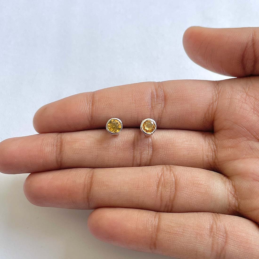 Citrine Stud Earring-(CIT-RDE-1425)