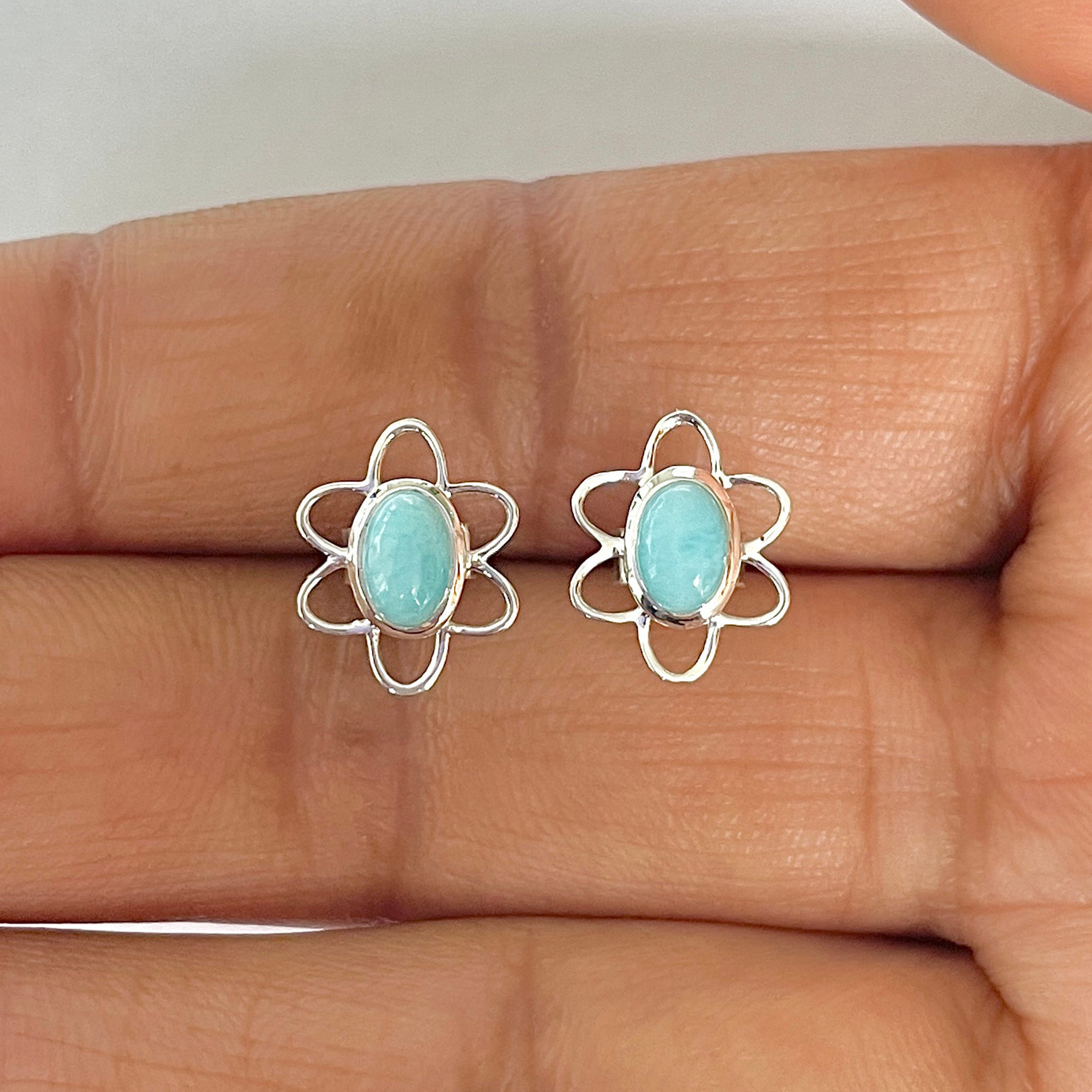 Larimar Stud Earring-(LAR-RDE-12)