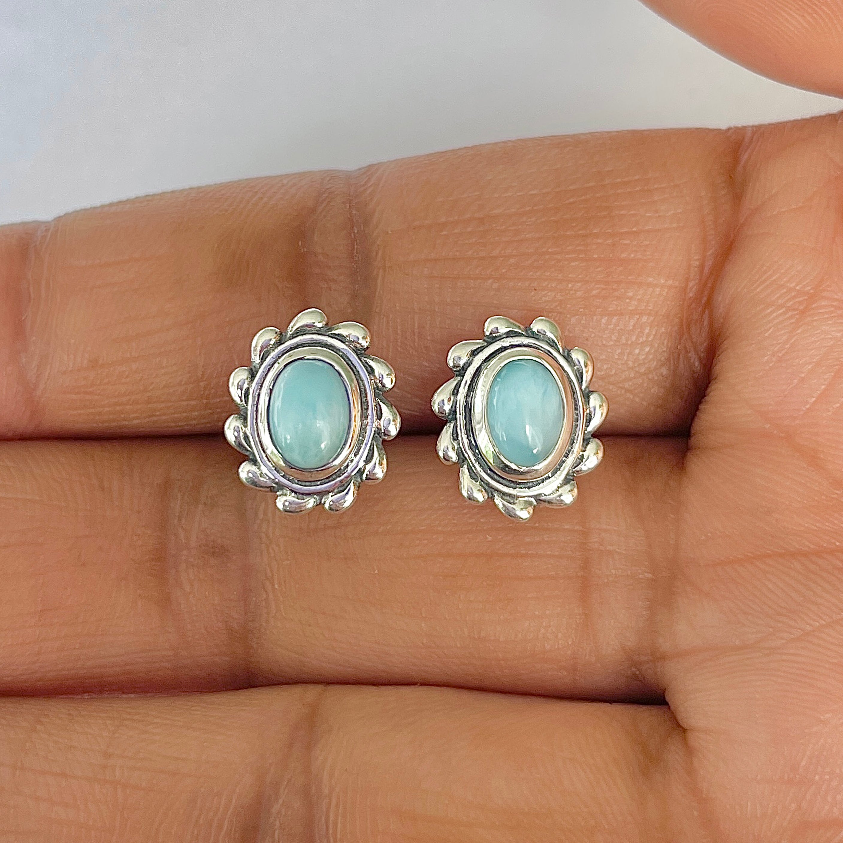 Larimar Stud Earring-(LAR-RDE-185)