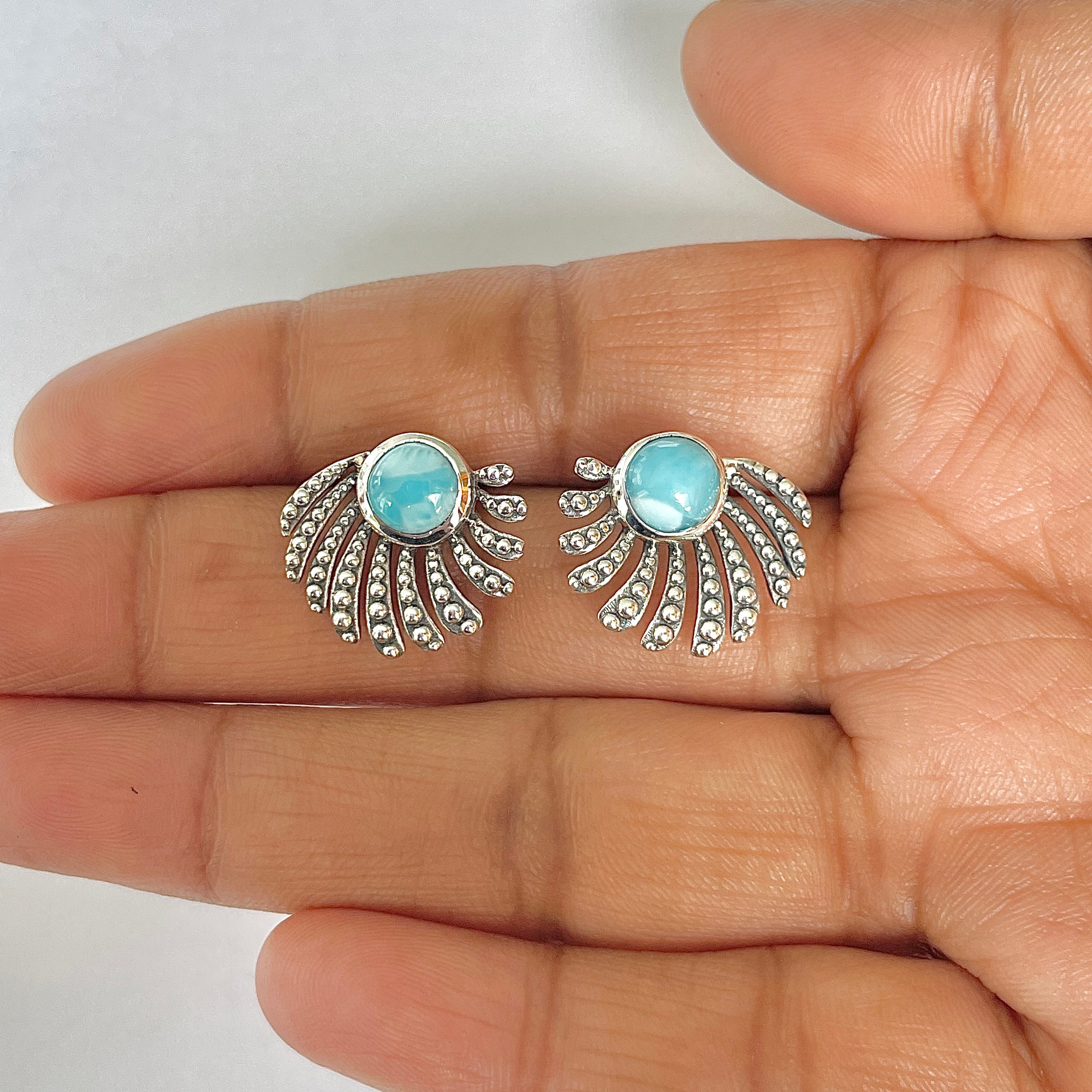 Larimar Stud Earring-(LAR-RDE-71)