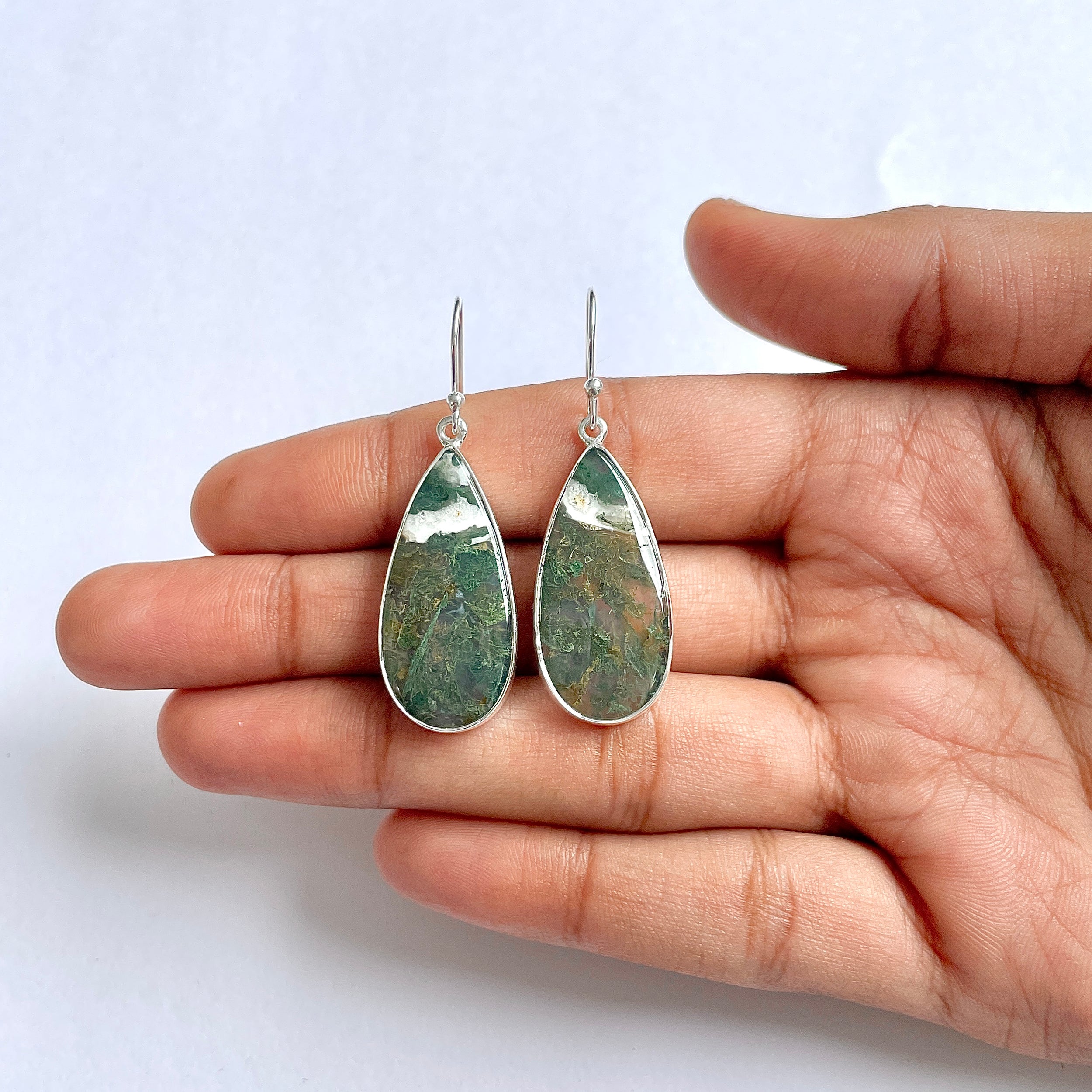 Moss Agate Earring-(MOA-3-2)