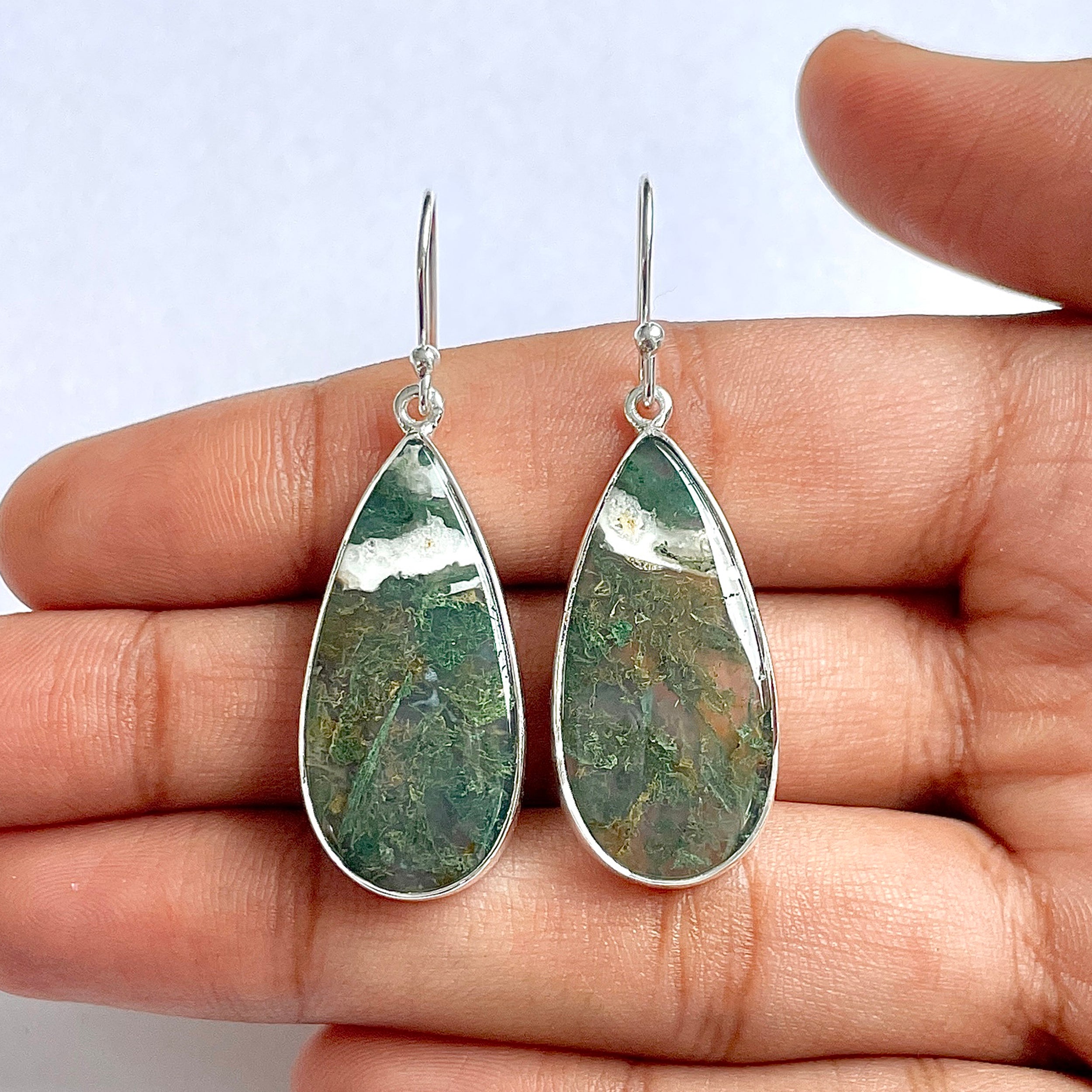 Moss Agate Earring-(MOA-3-2)
