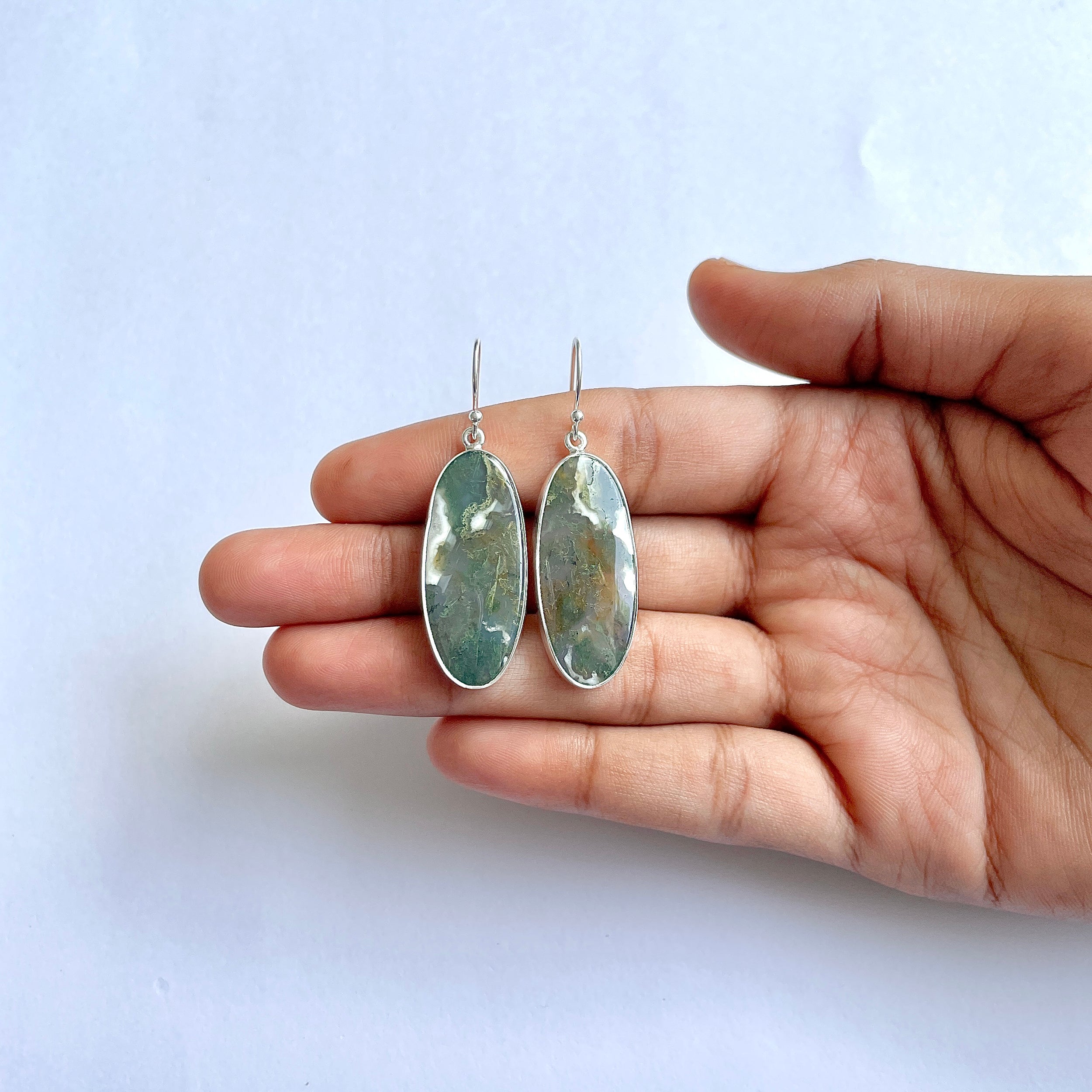 Moss Agate Earring-(MOA-3-40)