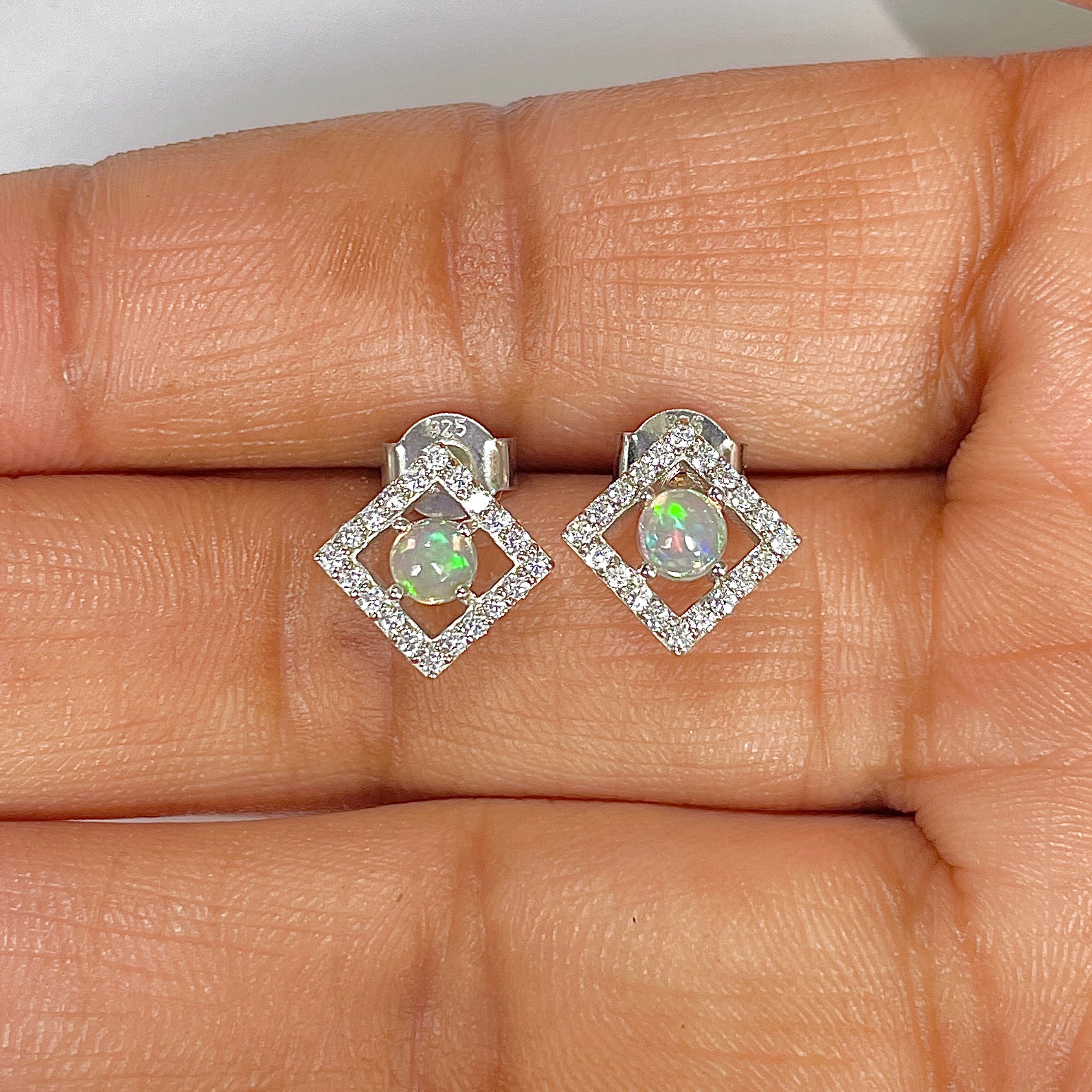 Opal Stud Earring-(OPL-RDE-847)