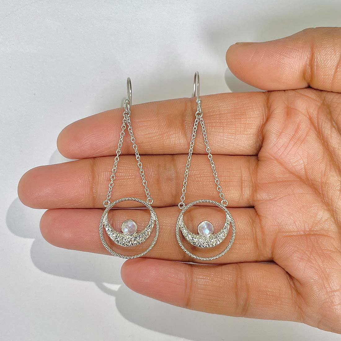 Moonstone Crescent Moon Earring-(RBM-JCNE-10)