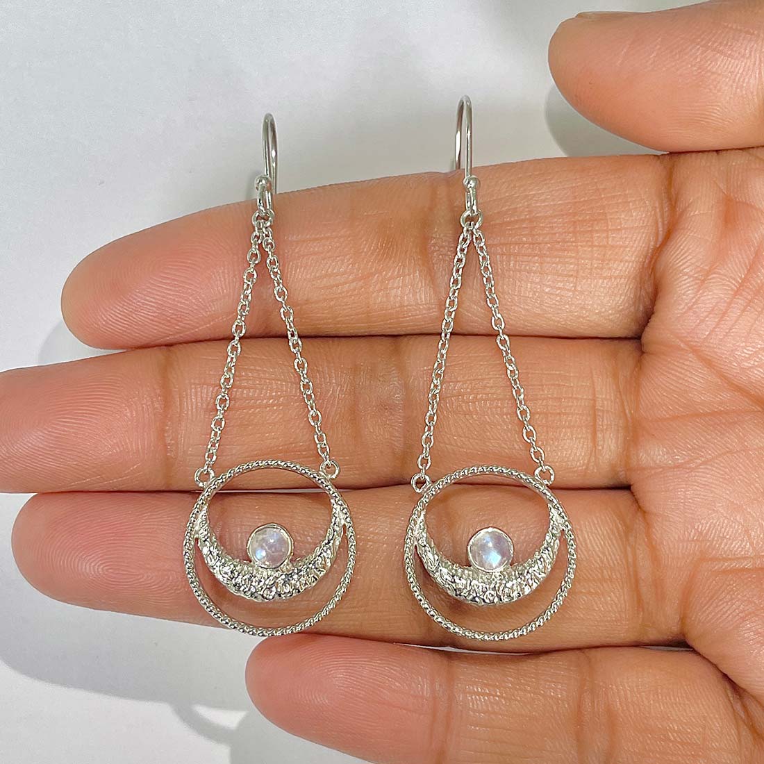 Moonstone Crescent Moon Earring-(RBM-JCNE-10)