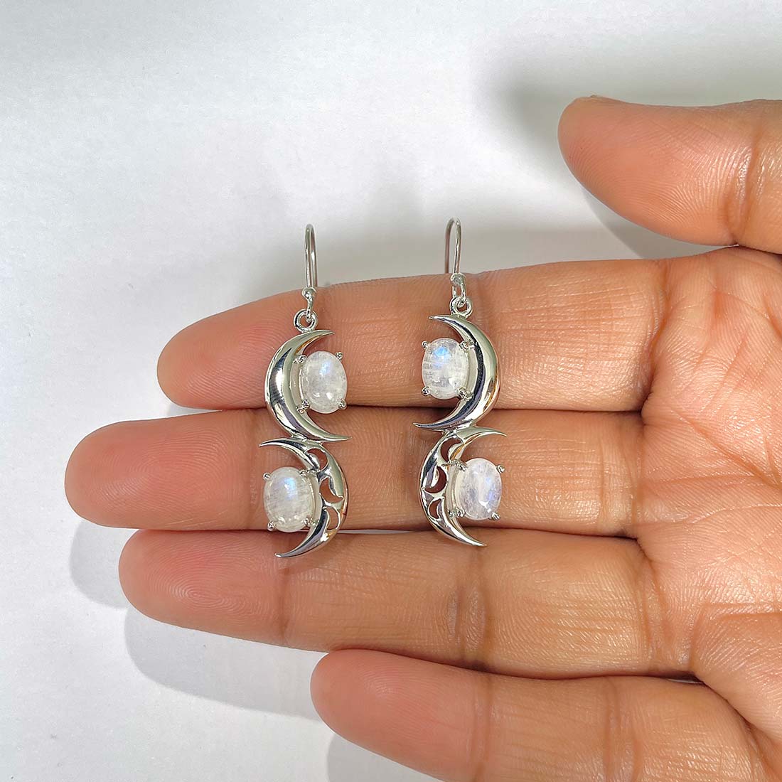 Moonstone Crescent Moon Earring-(RBM-JCNE-20)