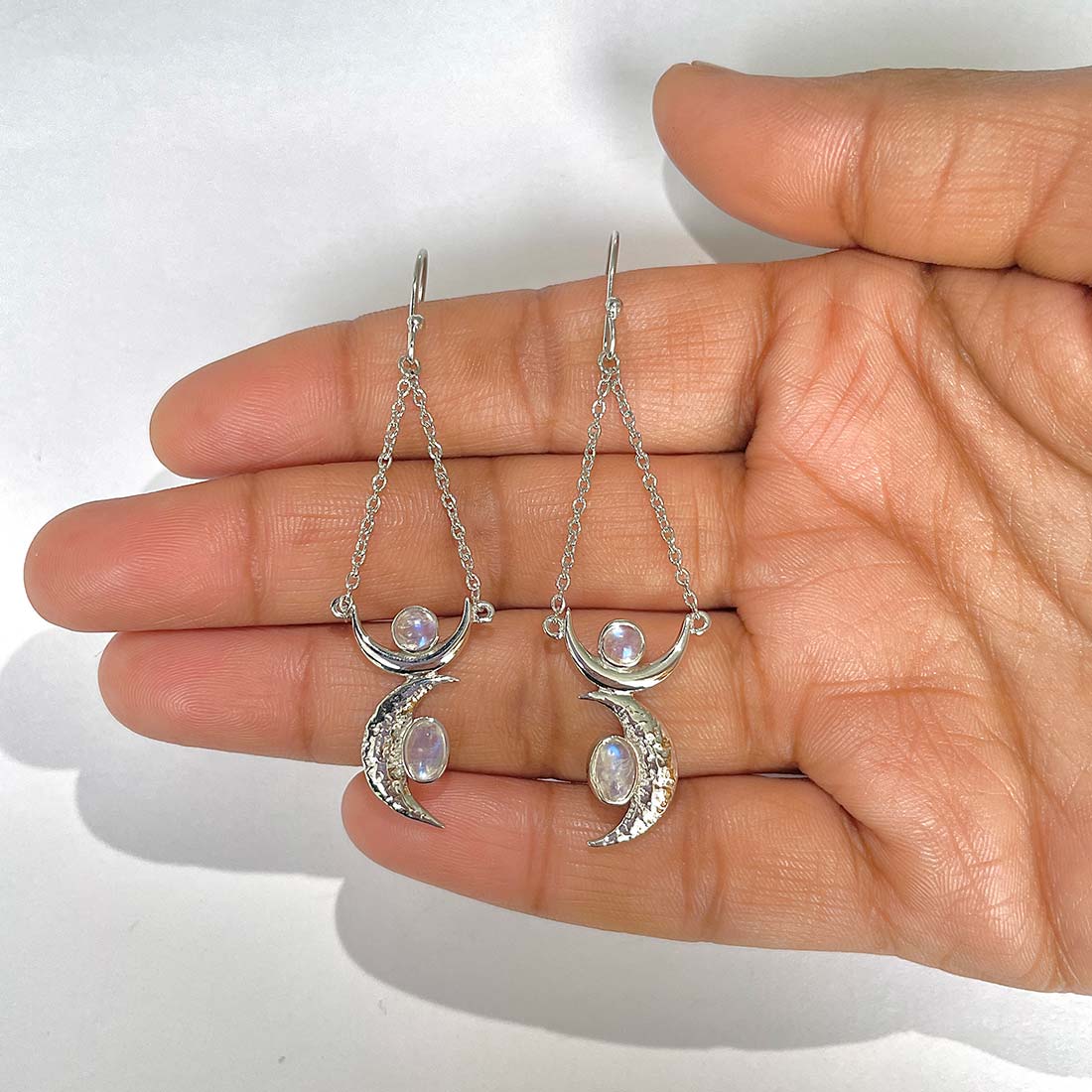 Moonstone Crescent Moon Earring-(RBM-JCNE-7)