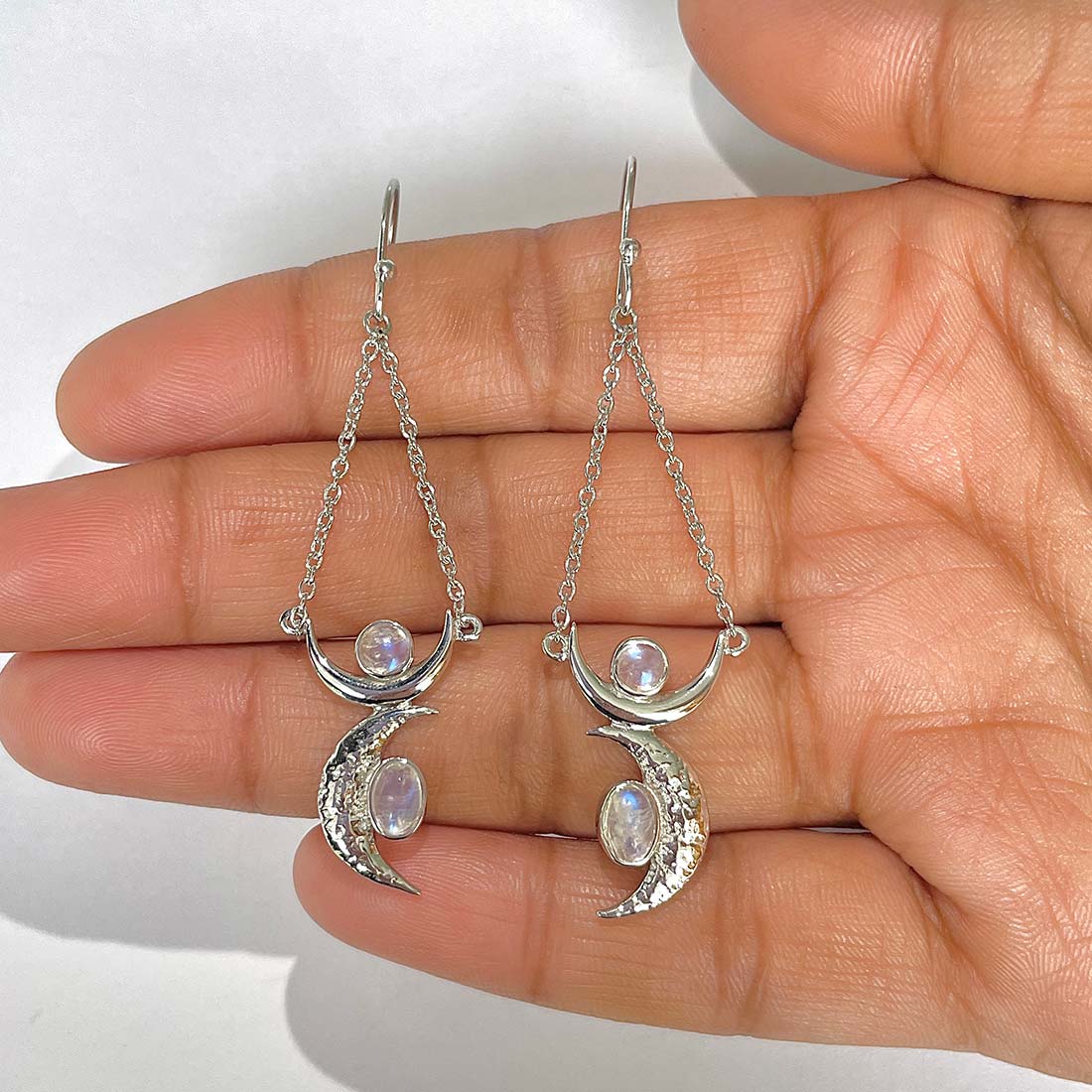 Moonstone Crescent Moon Earring-(RBM-JCNE-7)