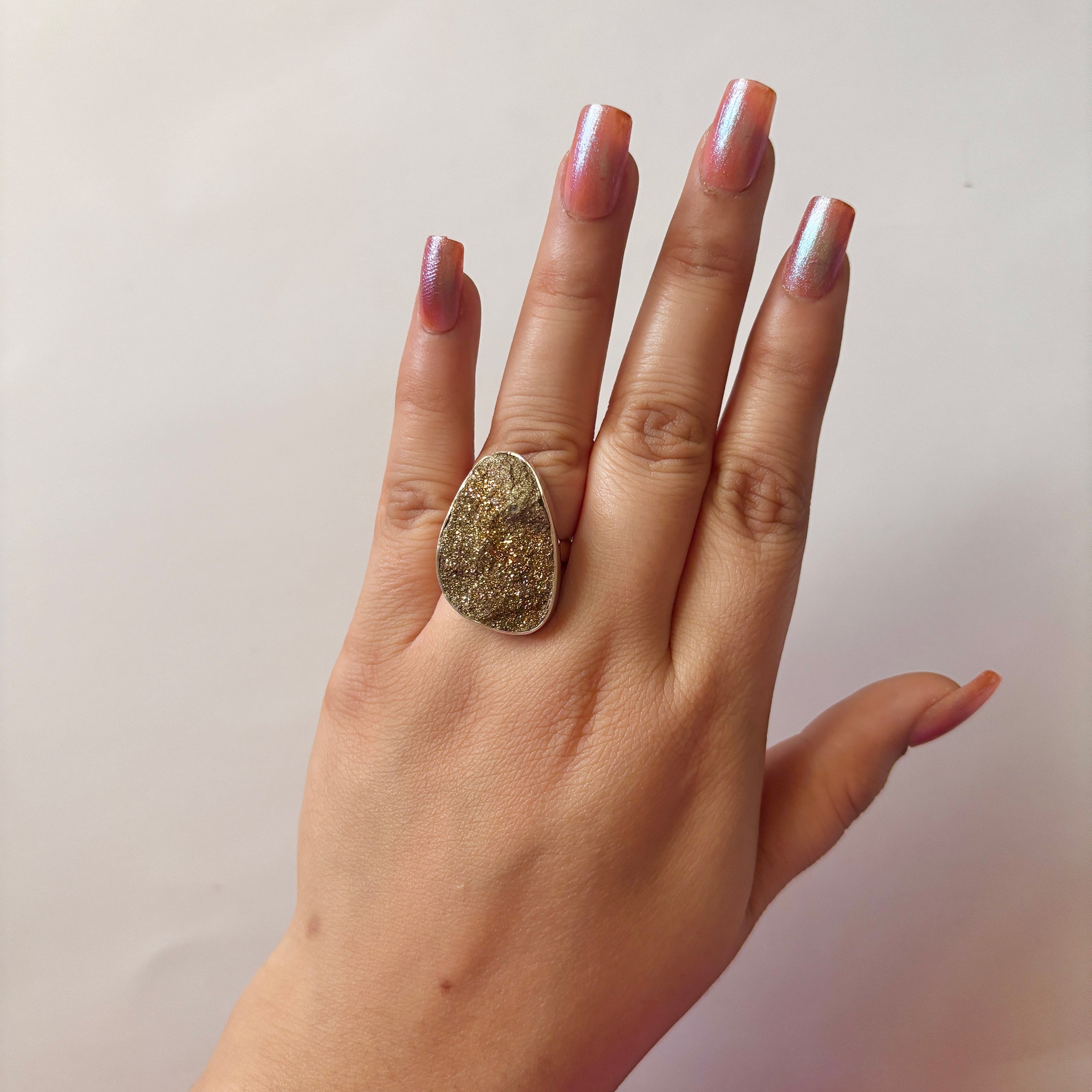 Spectropyrite Druzy Ring-(SPD-2-10)