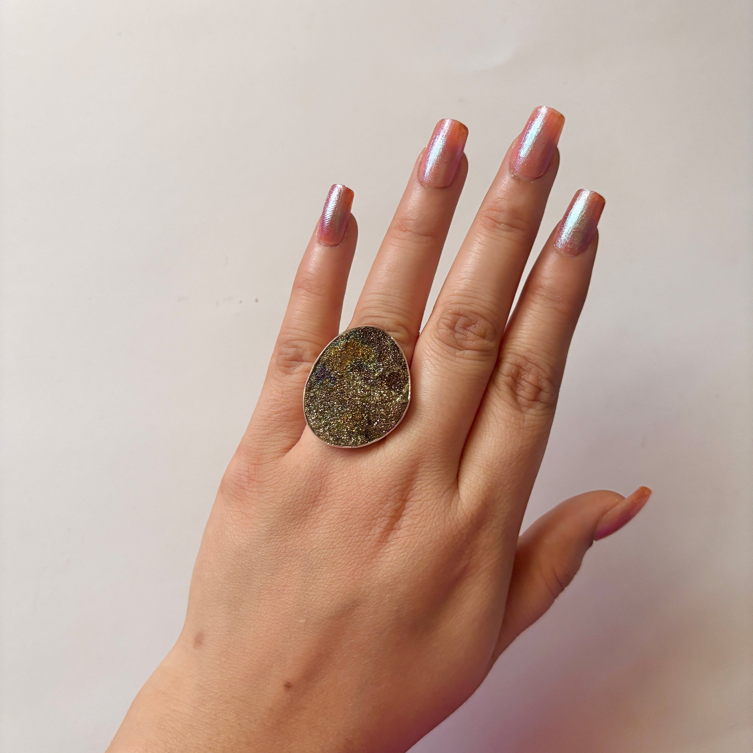 Spectropyrite Druzy Ring-(SPD-2-15)