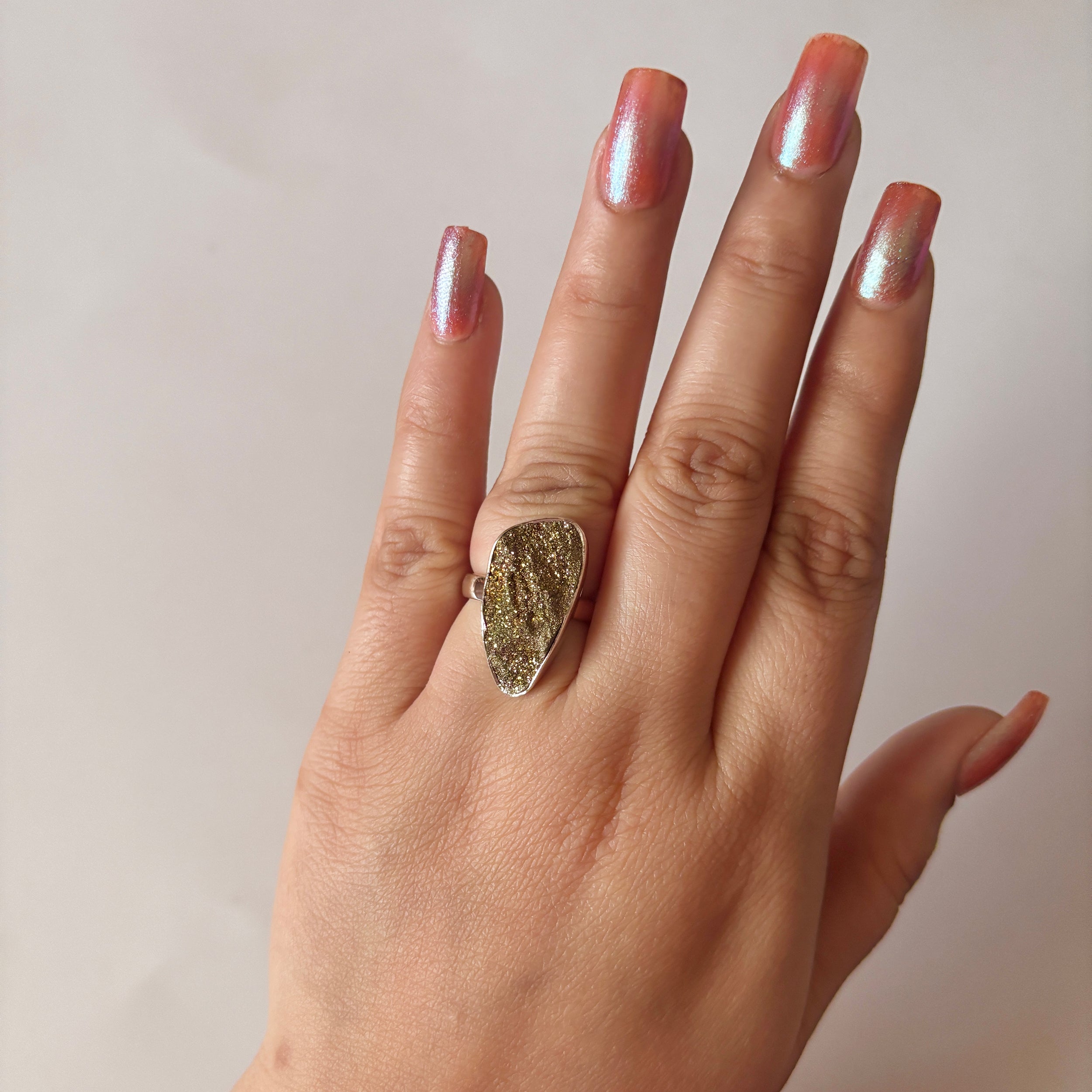 Spectropyrite Druzy Ring-(SPD-2-31)