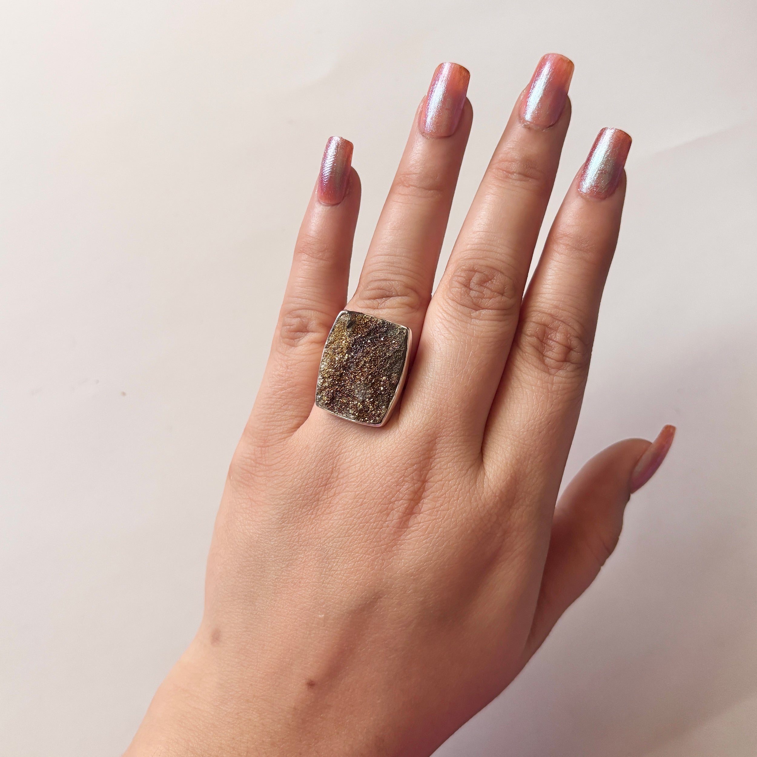 Spectropyrite Druzy Ring-(SPD-2-41)