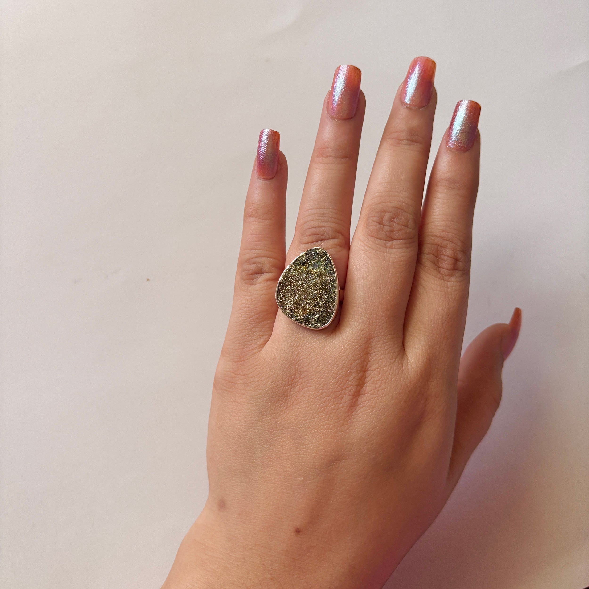 Spectropyrite Druzy Ring-(SPD-2-44)