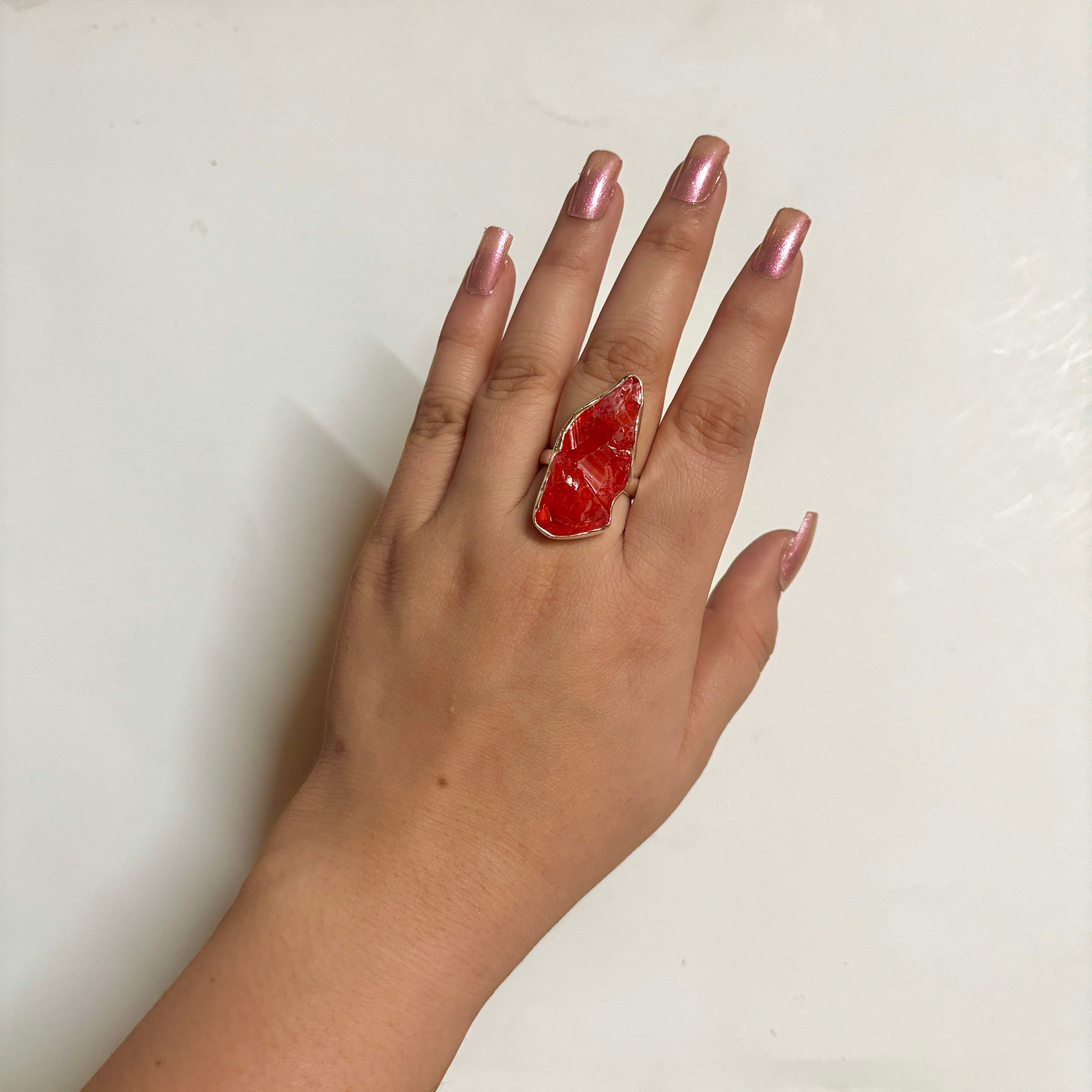 Titanium Druzy Orange Ring-(TDO-2-9)