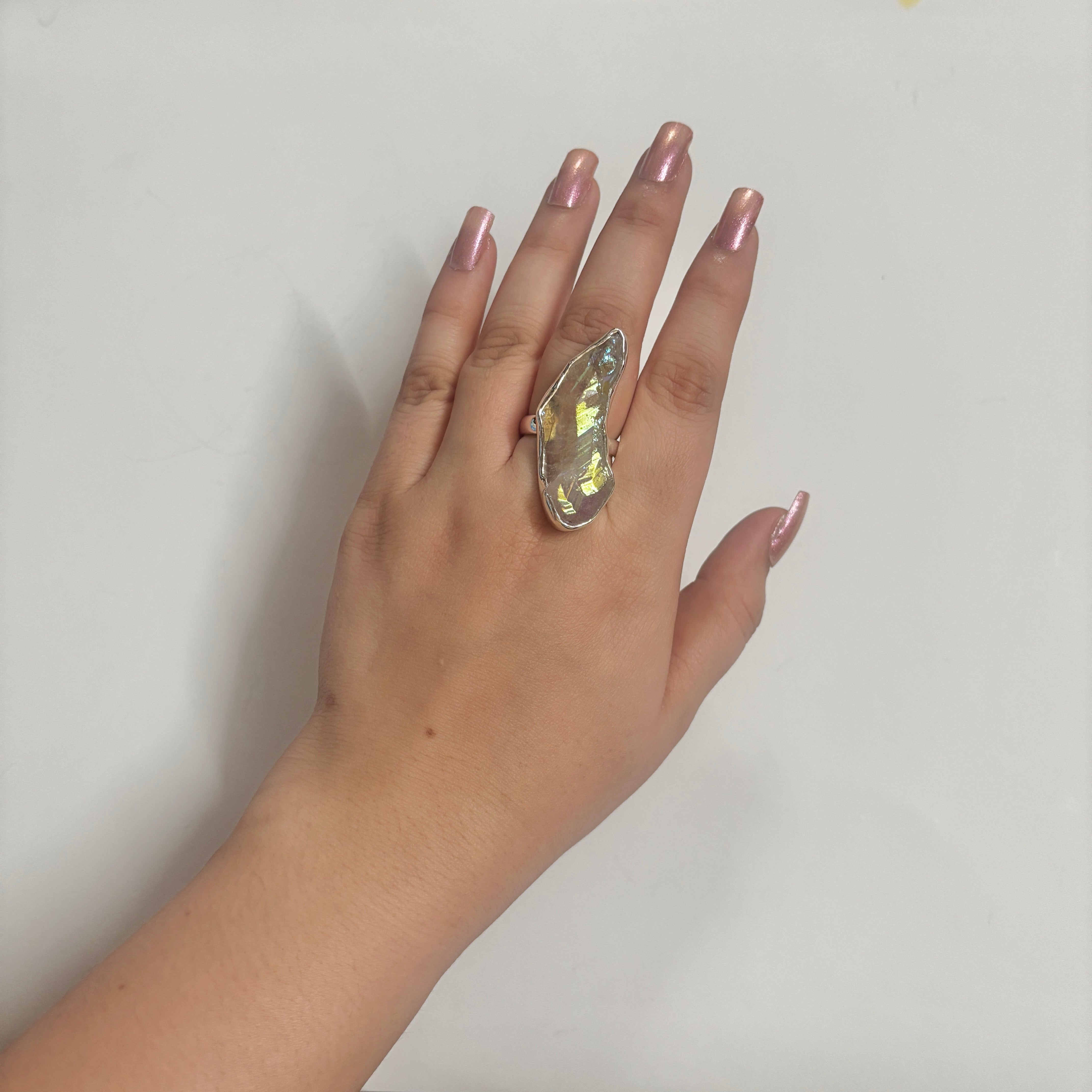 Titanium Druzy White Ring-(TDW-2-15)