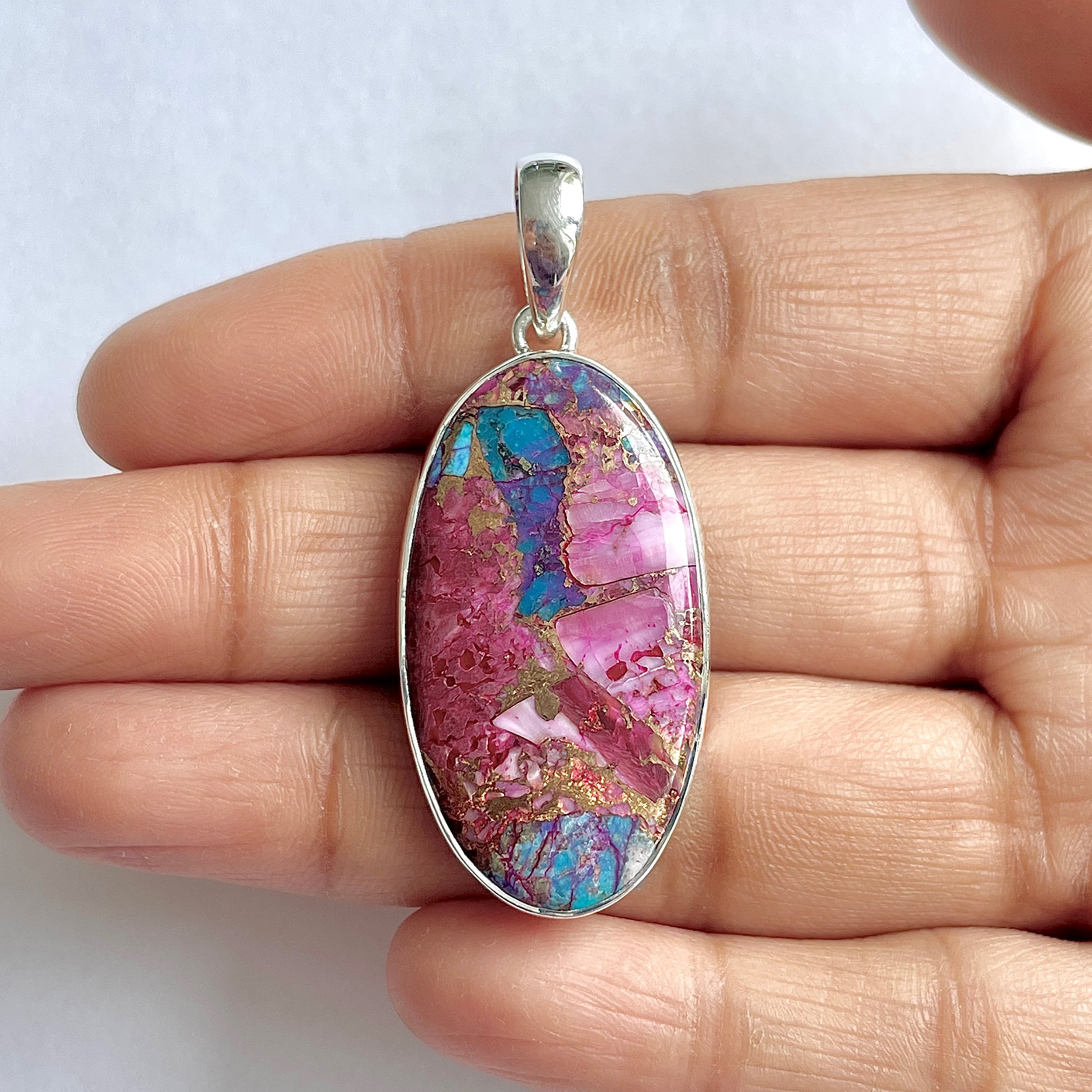 Spiny Oyster Turquoise Pendant-(TRO-1-14)