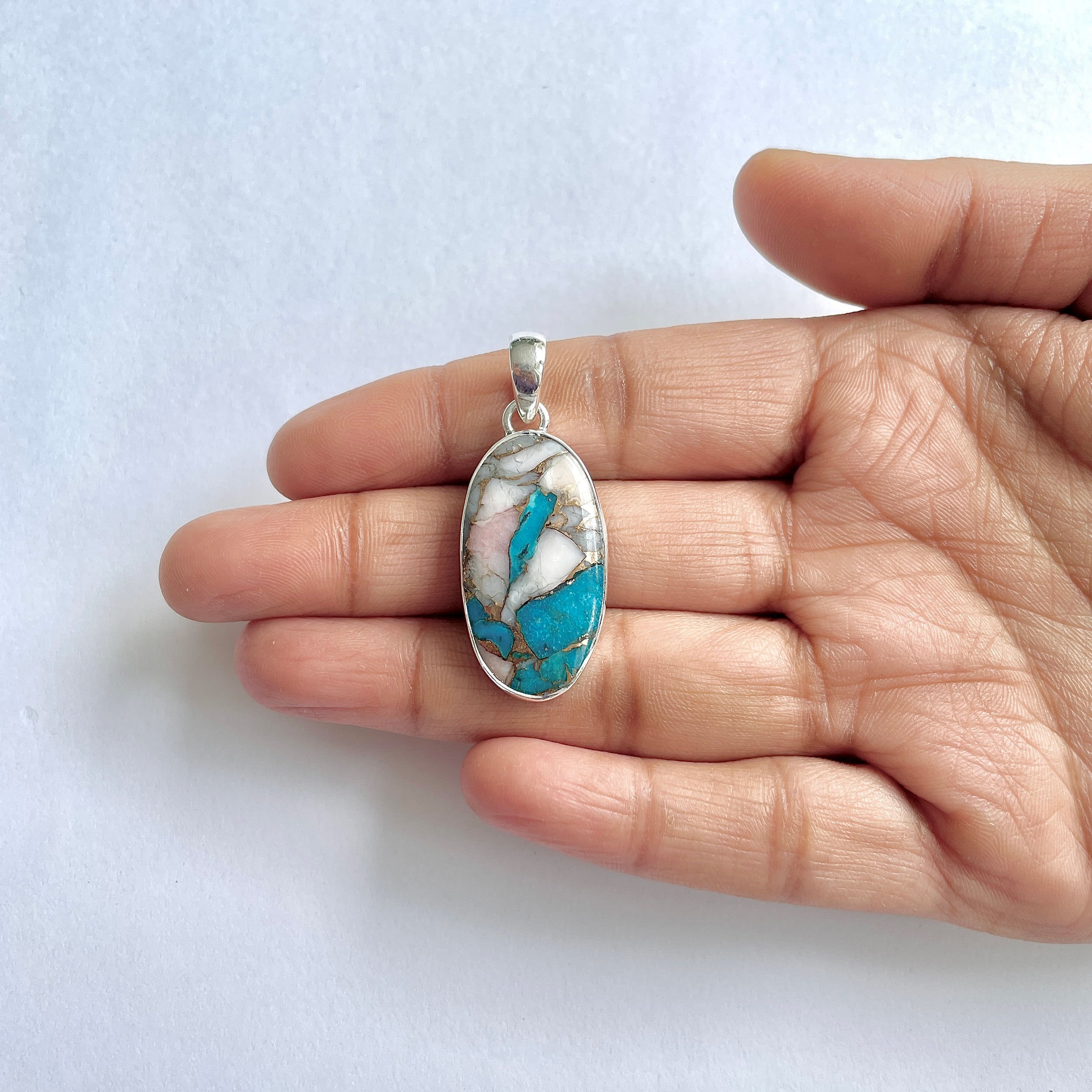 Spiny Oyster Turquoise Pendant-(TRO-1-2)